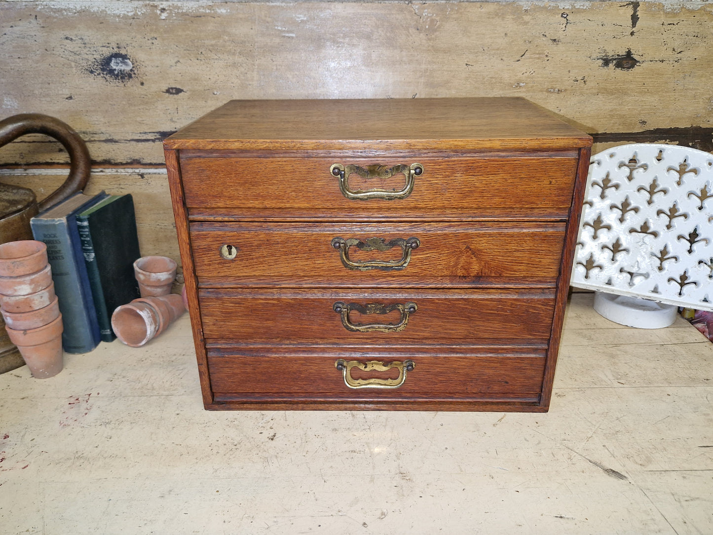 Antique Vintage Oak Bank Of Drawers Watchmakers Filing Cabinet