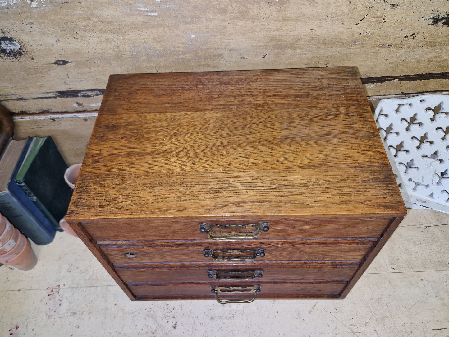 Antique Vintage Oak Bank Of Drawers Watchmakers Filing Cabinet