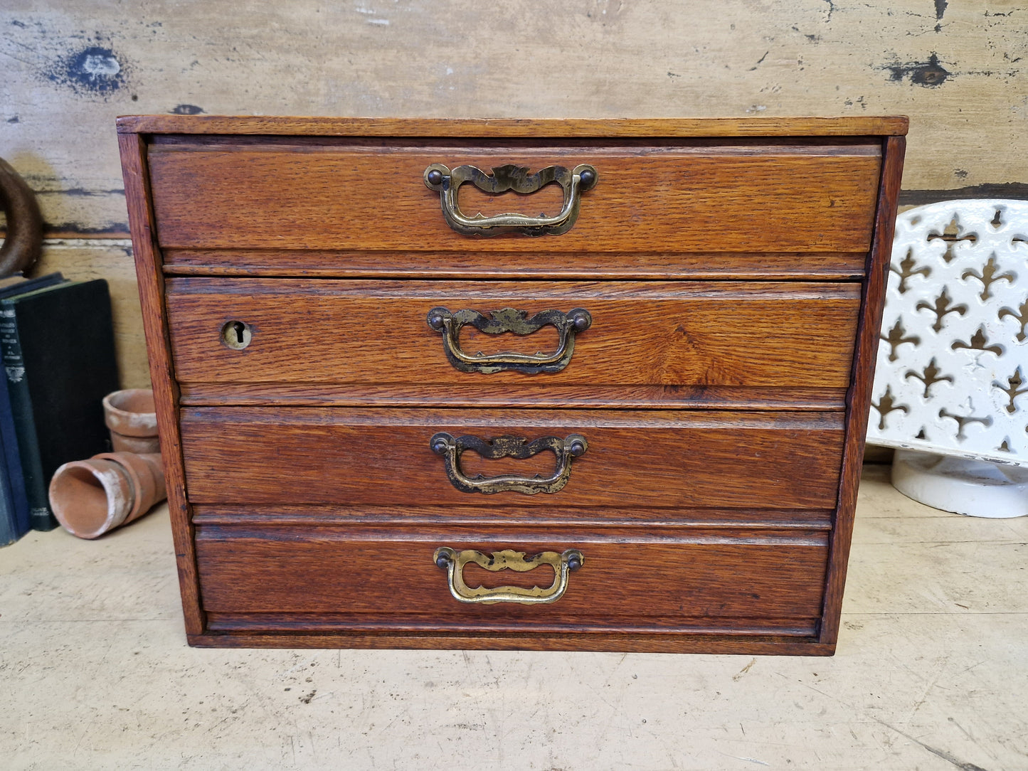 Antique Vintage Oak Bank Of Drawers Watchmakers Filing Cabinet