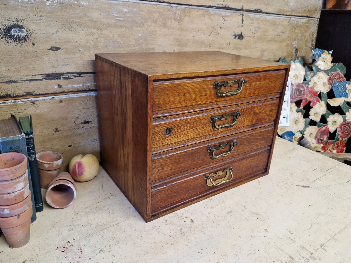Antique Vintage Oak Bank Of Drawers Watchmakers Filing Cabinet