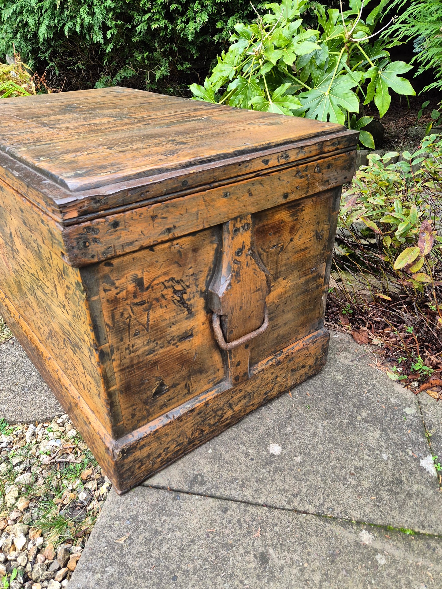 Antique Rustic Pine Box Trunk Chest