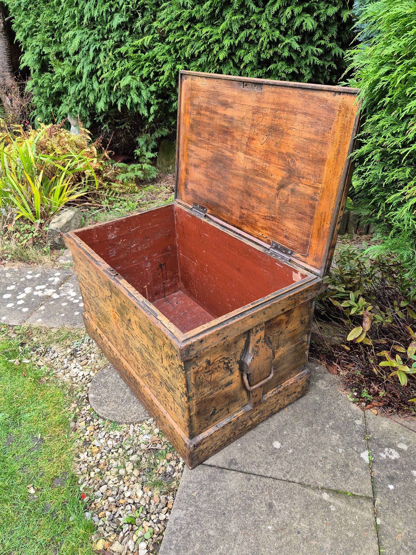 Antique Rustic Pine Box Trunk Chest