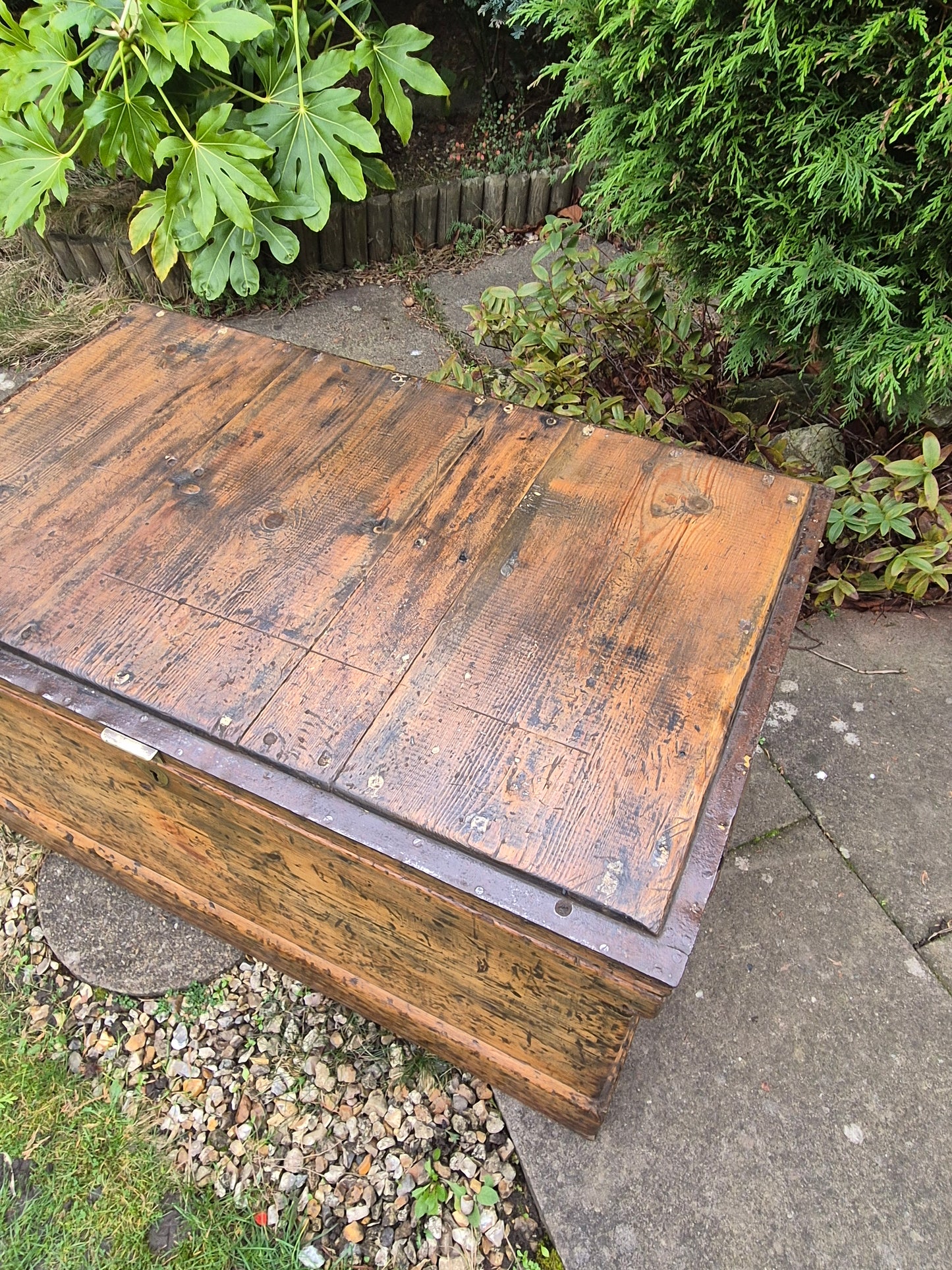 Antique Rustic Pine Box Trunk Chest