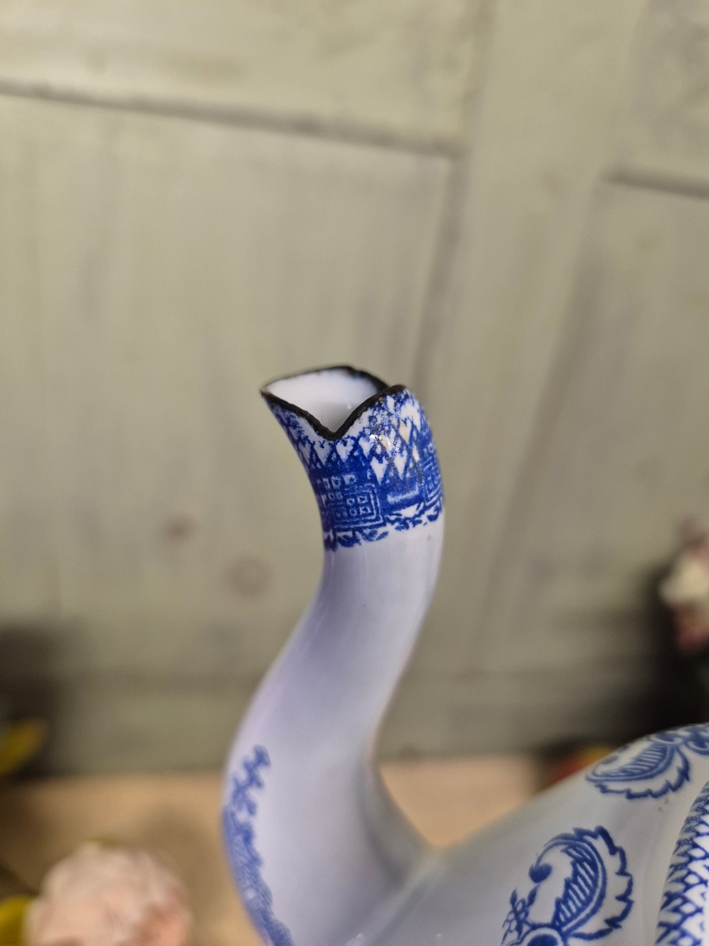 Vintage Blue Willow Enamelware Coffee Pot With Lid Enamel Ware English - Postage Included