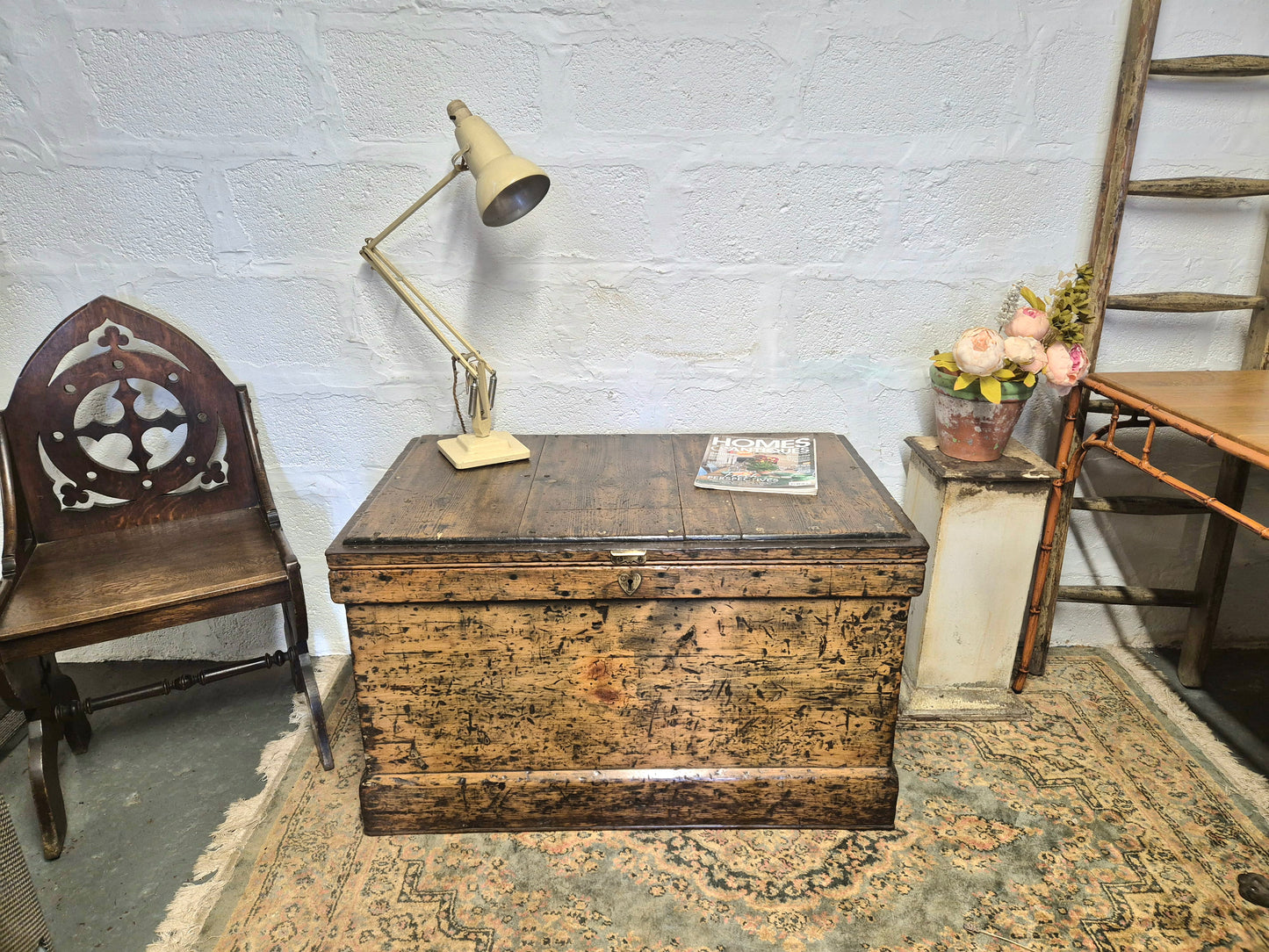 Antique Rustic Pine Box Trunk Chest