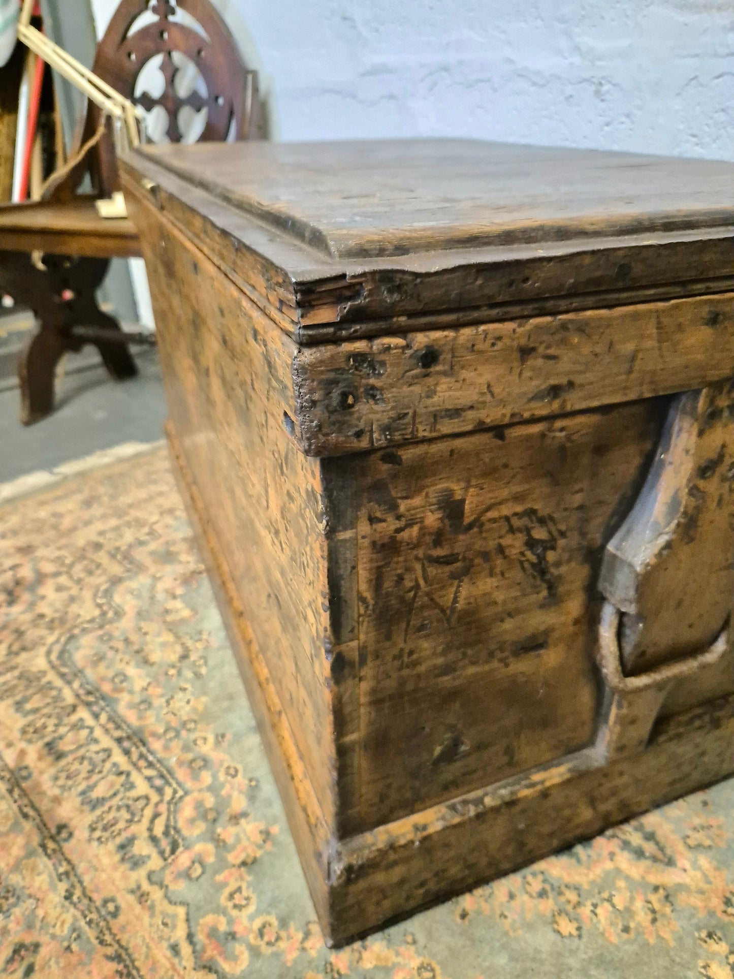 Antique Rustic Pine Box Trunk Chest