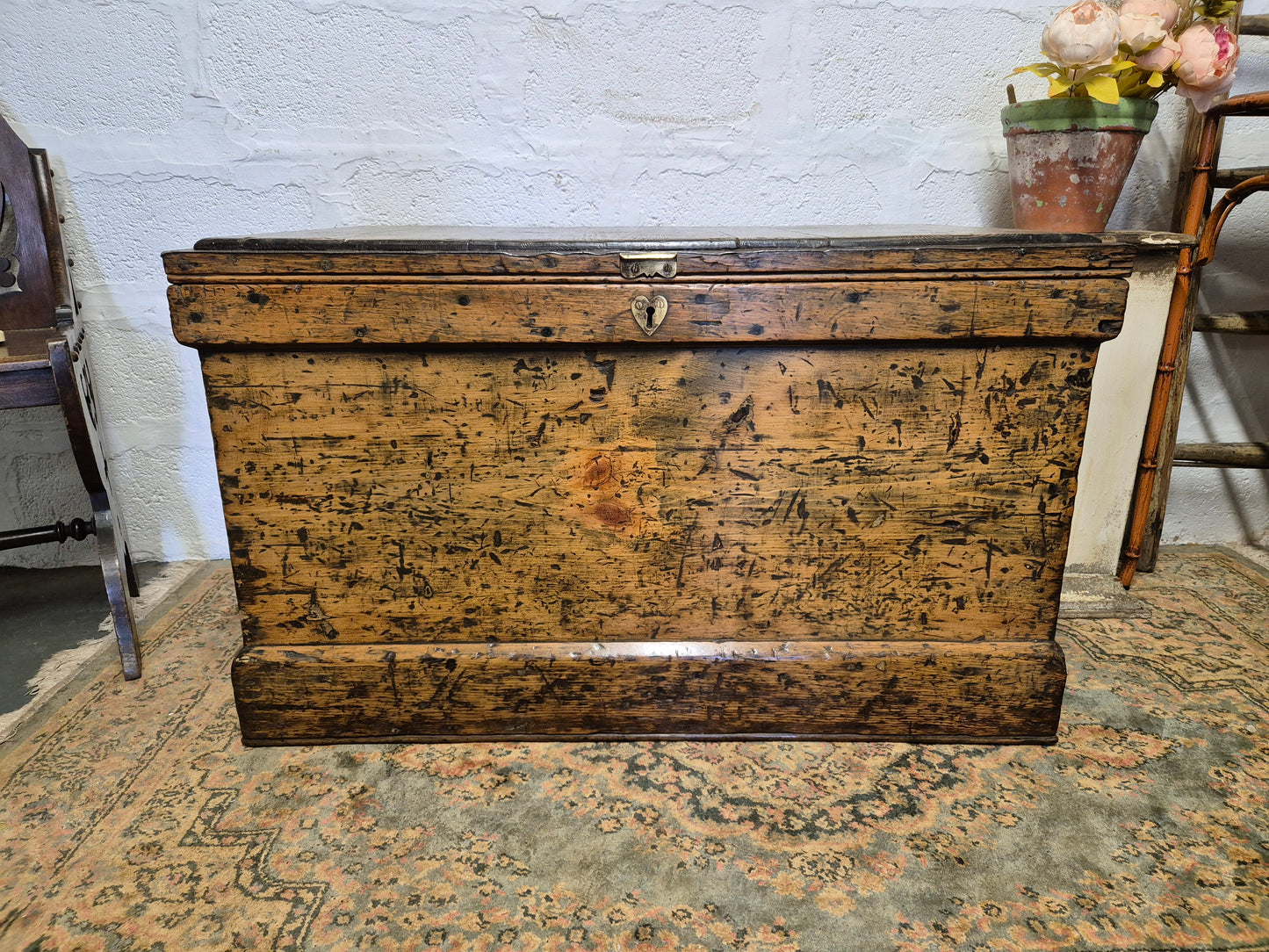 Antique Rustic Pine Box Trunk Chest