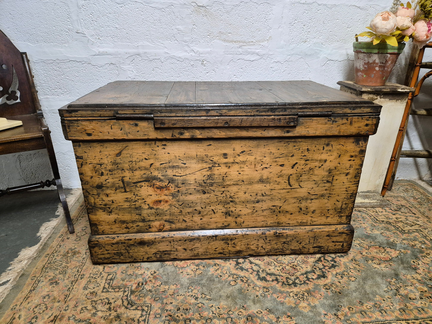 Antique Rustic Pine Box Trunk Chest