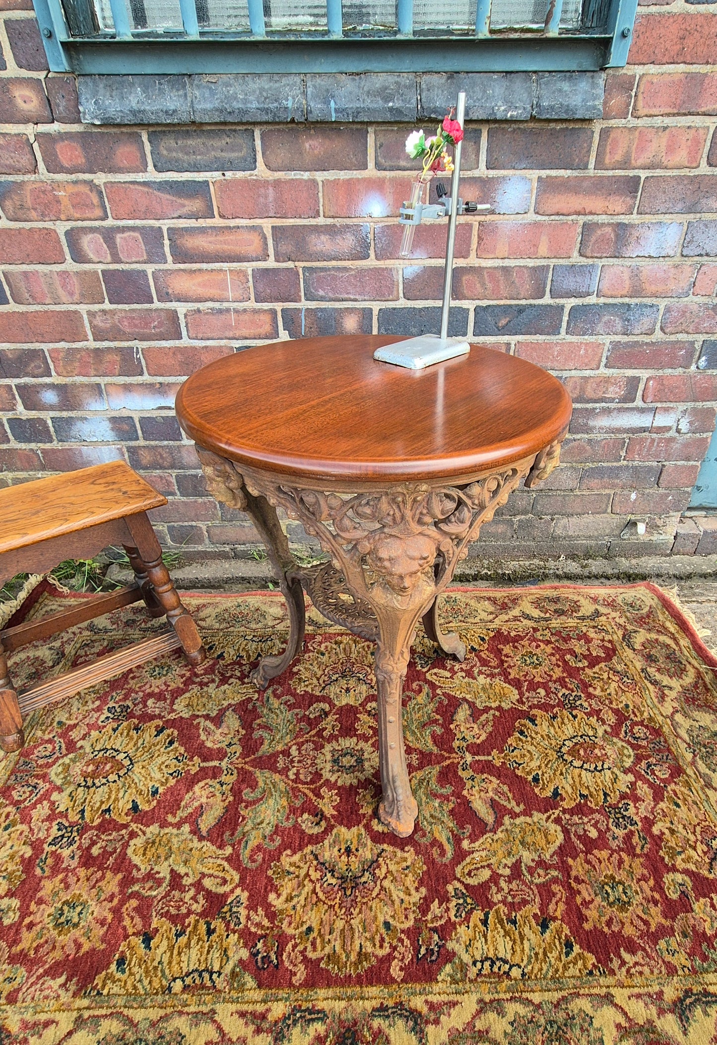 Antique Cast Iron Goddess Table Wooden Mahogany Top Pub Table The Tivi Co. Bar Fitters Etc Tipton
