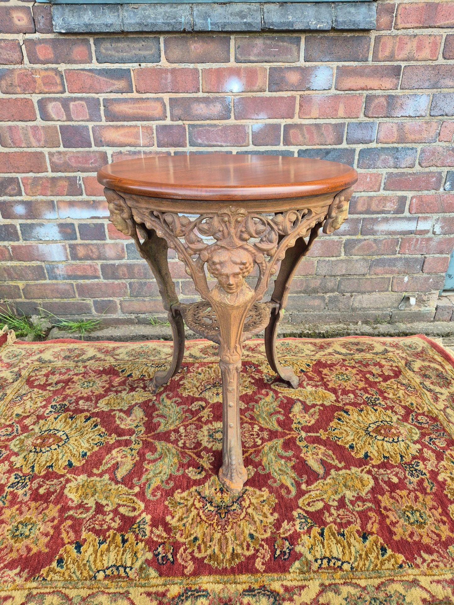 Antique Cast Iron Goddess Table Wooden Mahogany Top Pub Table The Tivi Co. Bar Fitters Etc Tipton