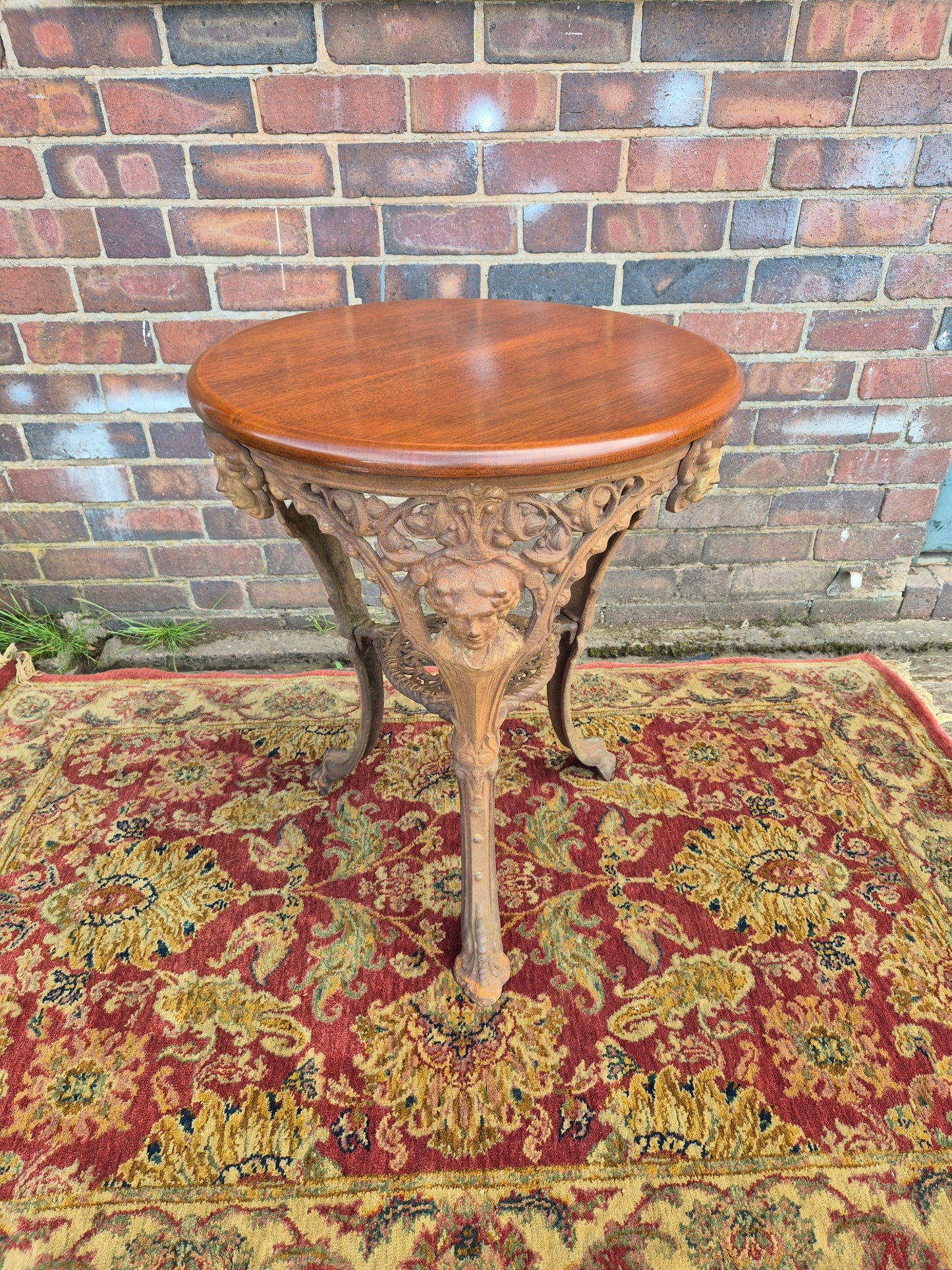 Antique Cast Iron Goddess Table Wooden Mahogany Top Pub Table The Tivi Co. Bar Fitters Etc Tipton