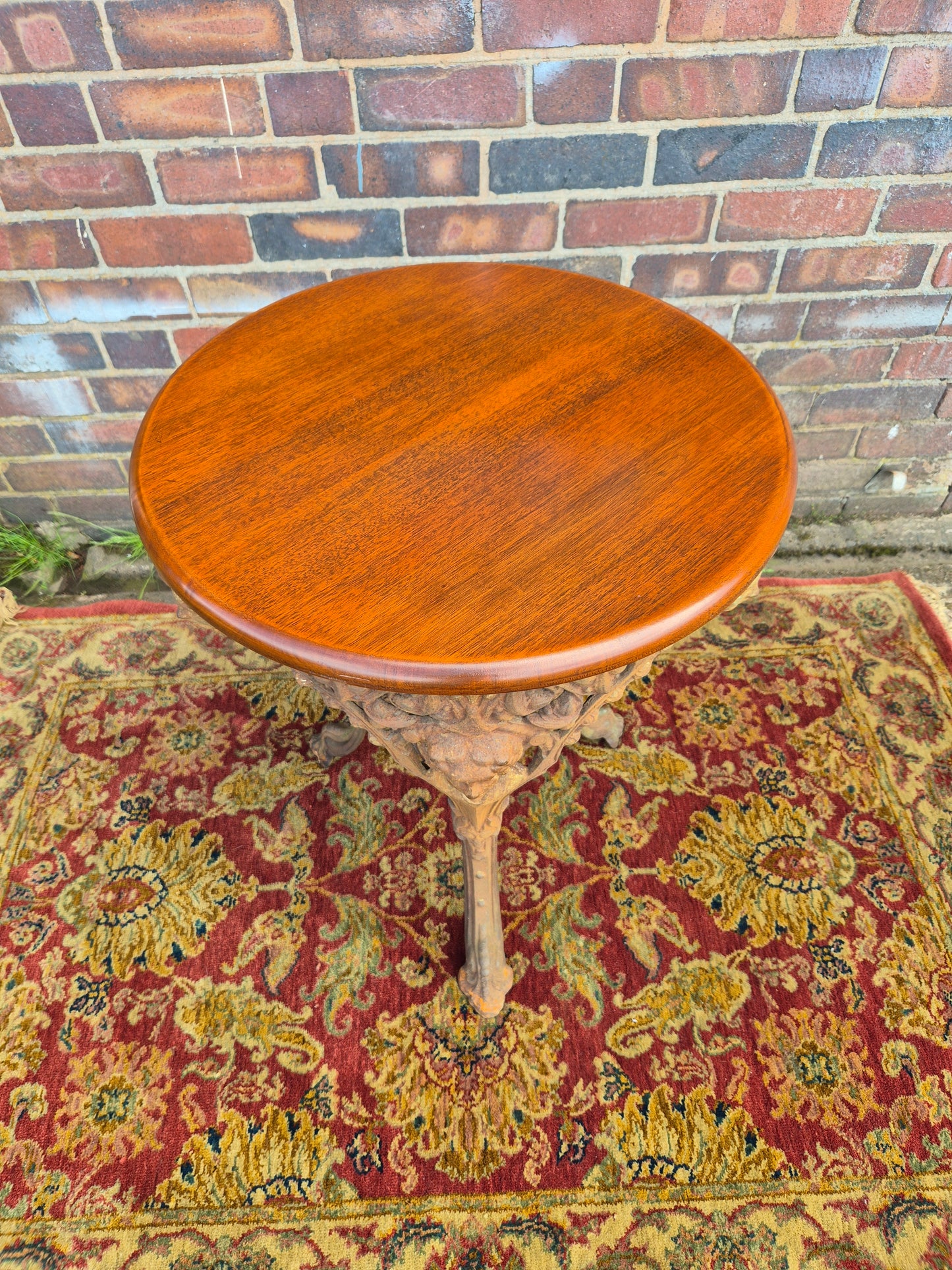 Antique Cast Iron Goddess Table Wooden Mahogany Top Pub Table The Tivi Co. Bar Fitters Etc Tipton