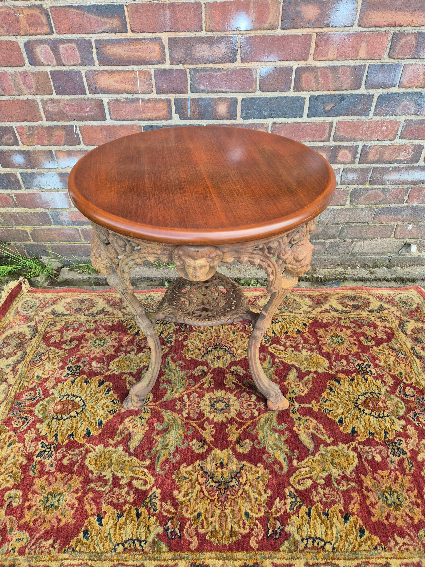 Antique Cast Iron Goddess Table Wooden Mahogany Top Pub Table The Tivi Co. Bar Fitters Etc Tipton