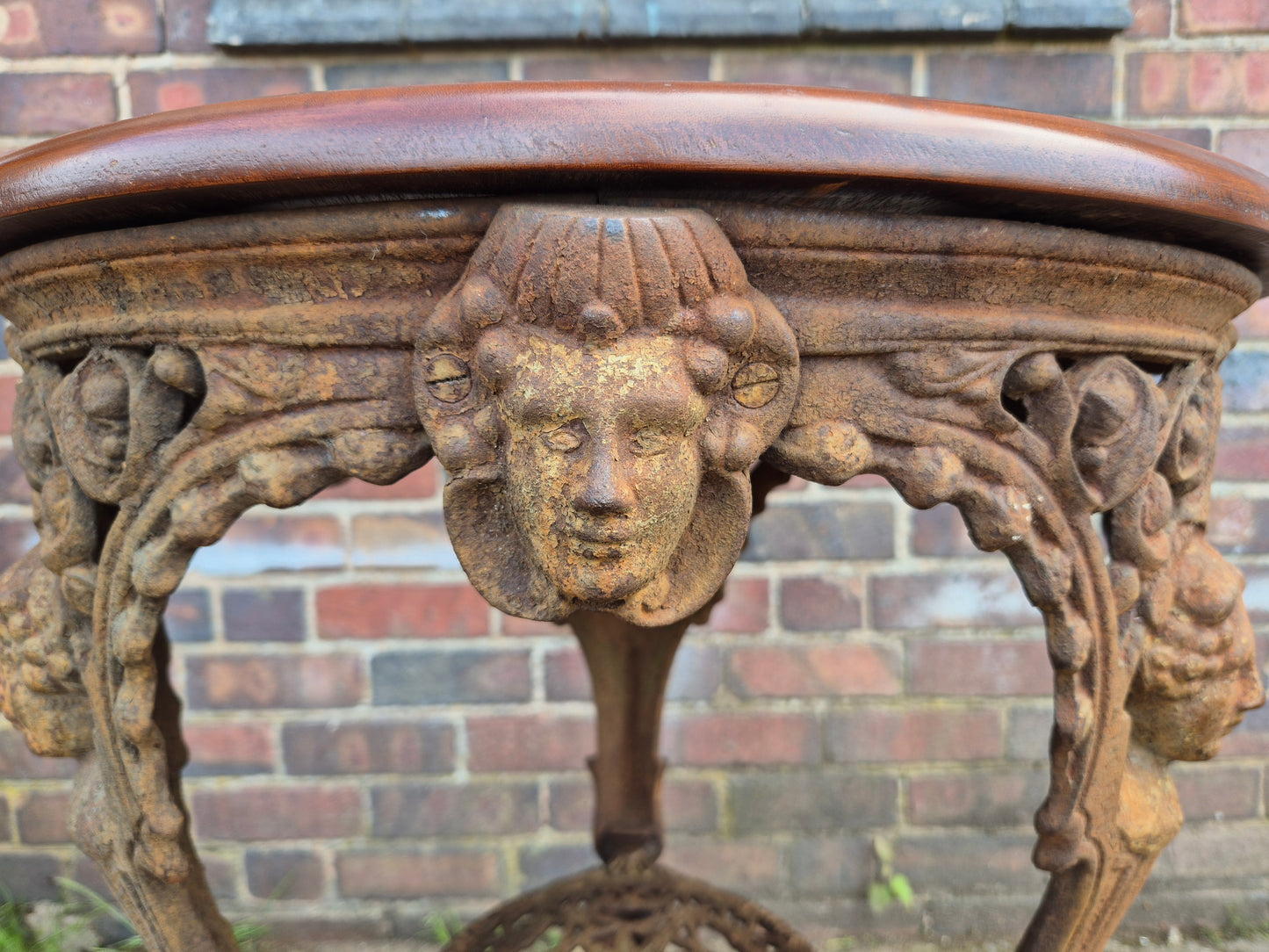 Antique Cast Iron Goddess Table Wooden Mahogany Top Pub Table The Tivi Co. Bar Fitters Etc Tipton