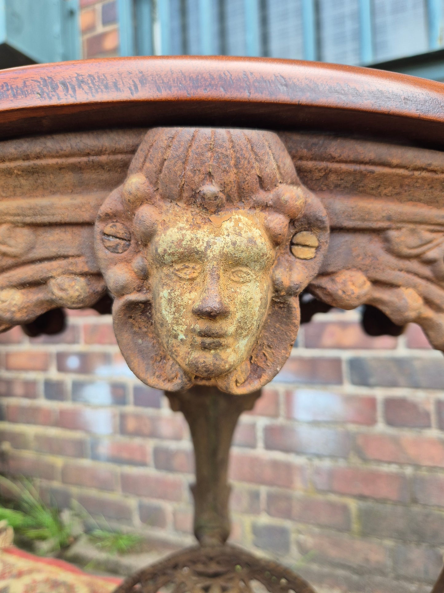 Antique Cast Iron Goddess Table Wooden Mahogany Top Pub Table The Tivi Co. Bar Fitters Etc Tipton