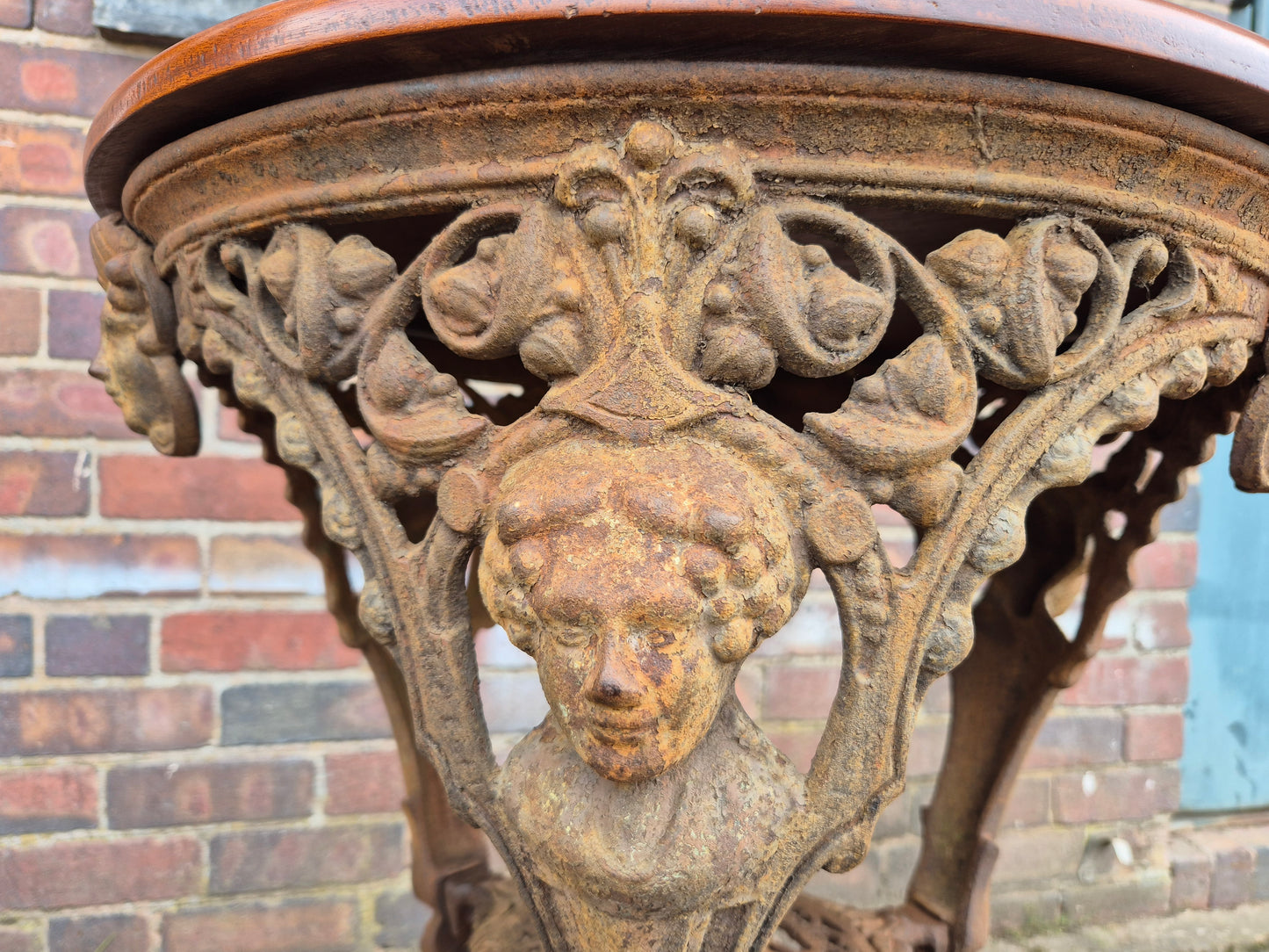Antique Cast Iron Goddess Table Wooden Mahogany Top Pub Table The Tivi Co. Bar Fitters Etc Tipton