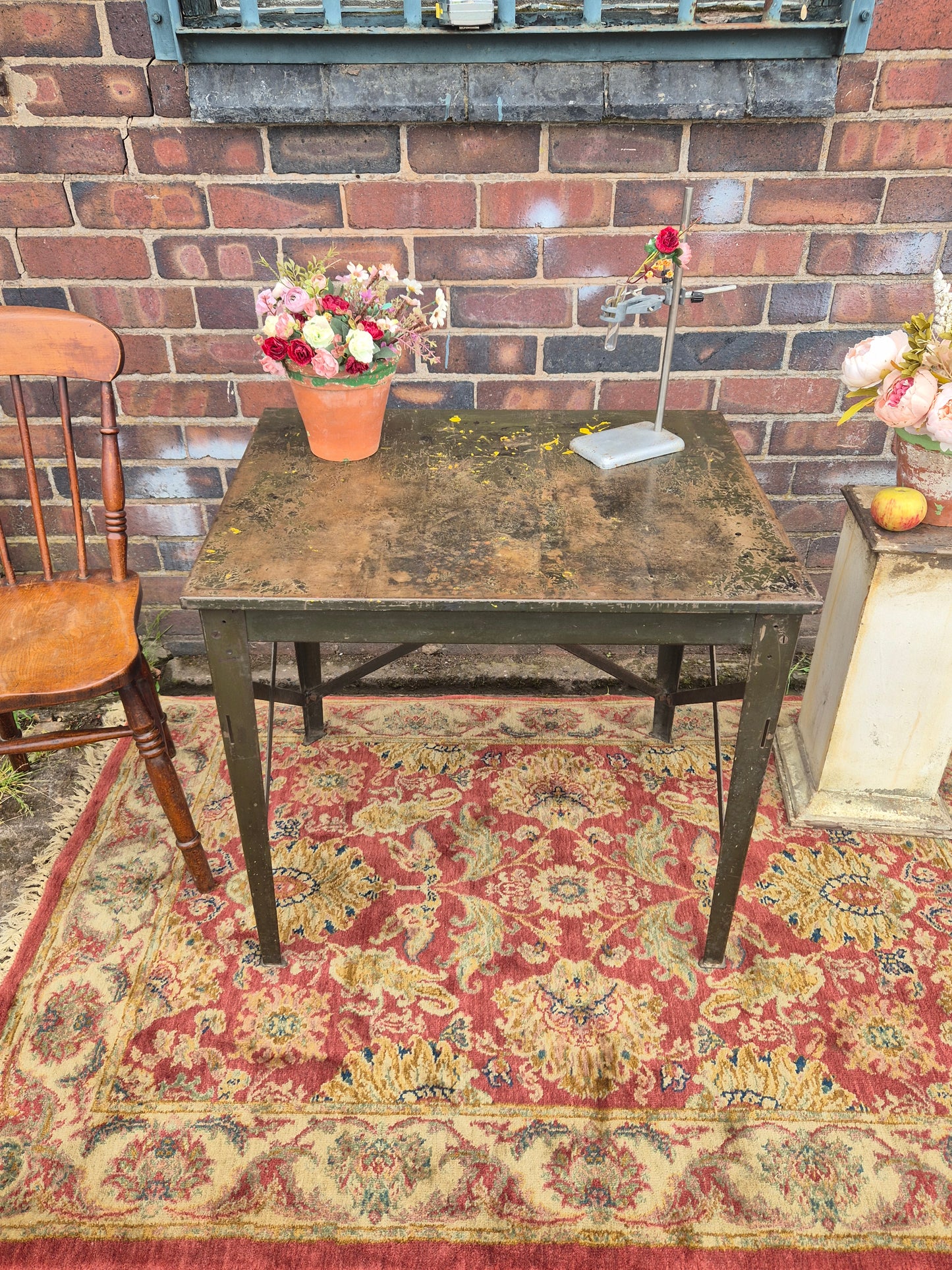 Vintage RONEO 1960s Table Industrial Green Metal Table Desk💚