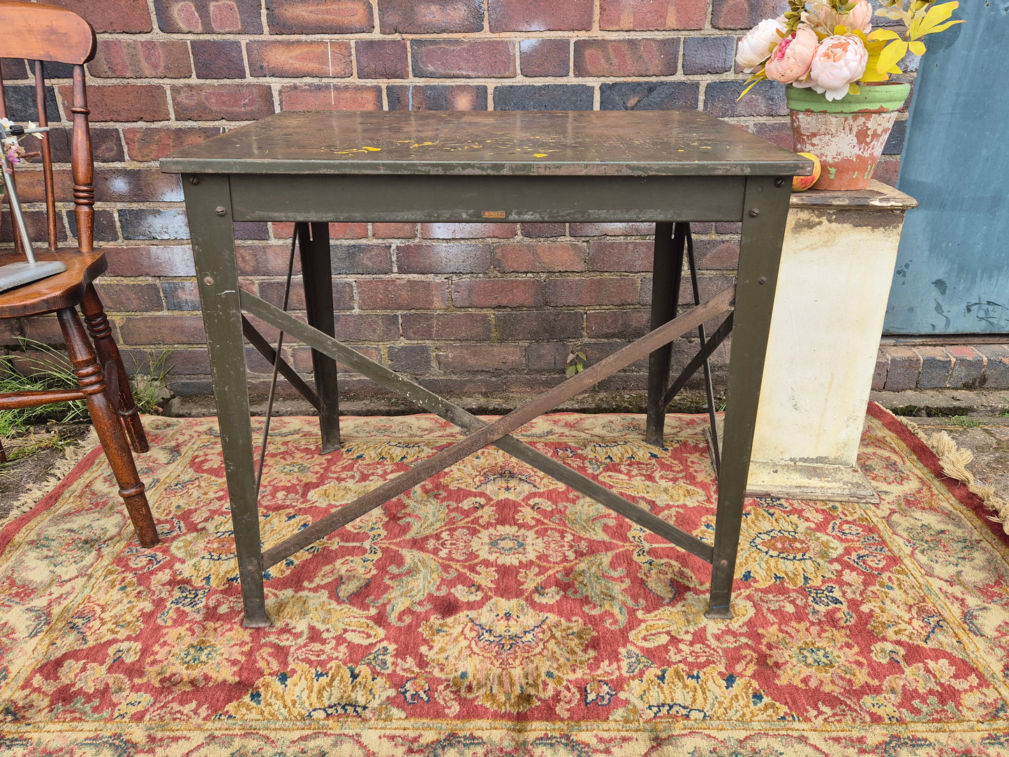 Vintage RONEO 1960s Table Industrial Green Metal Table Desk💚