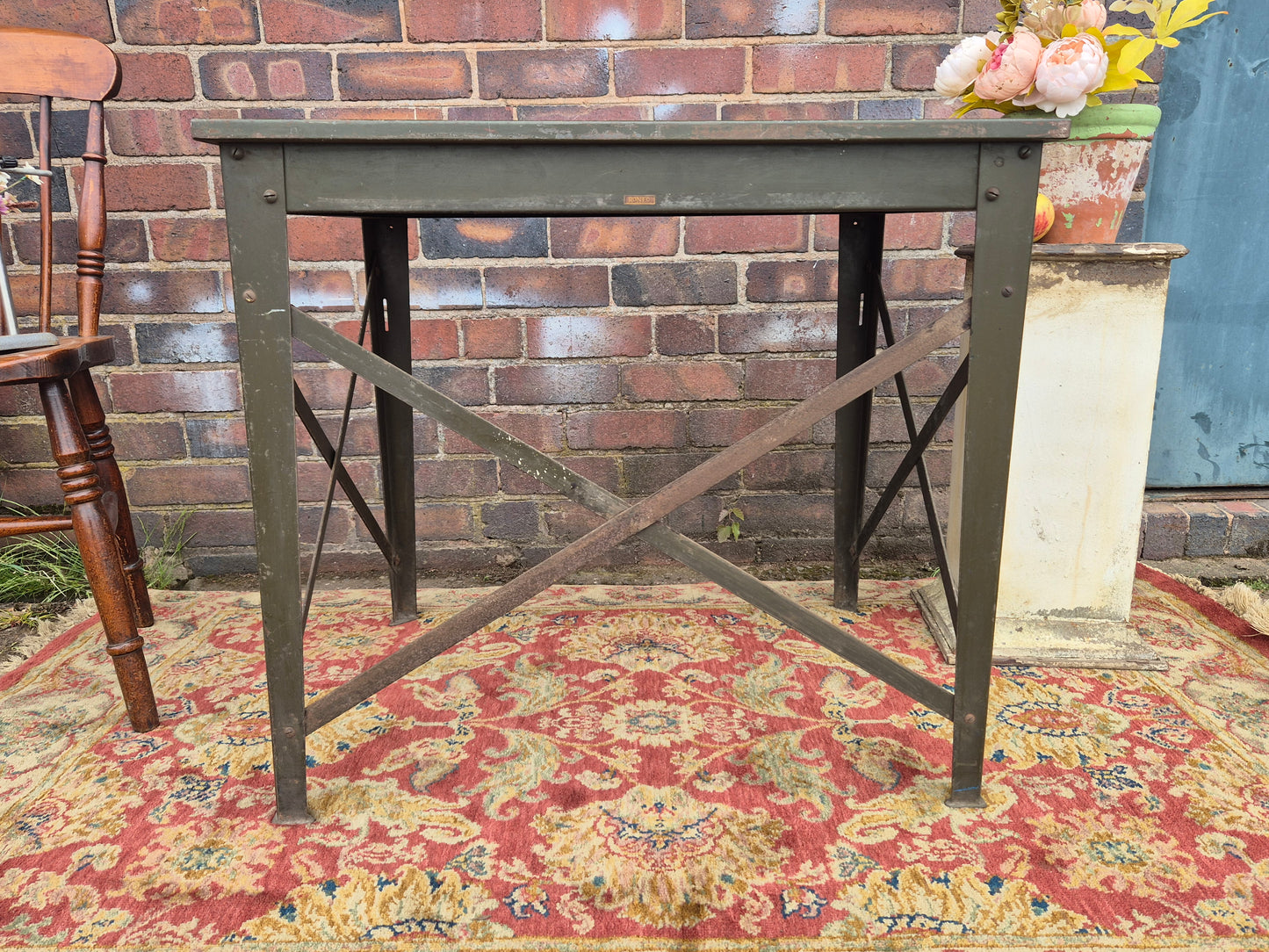 Vintage RONEO 1960s Table Industrial Green Metal Table Desk💚