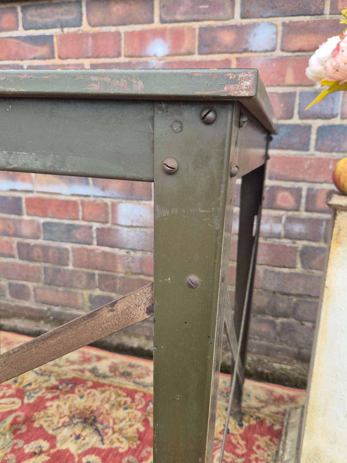 Vintage RONEO 1960s Table Industrial Green Metal Table Desk💚