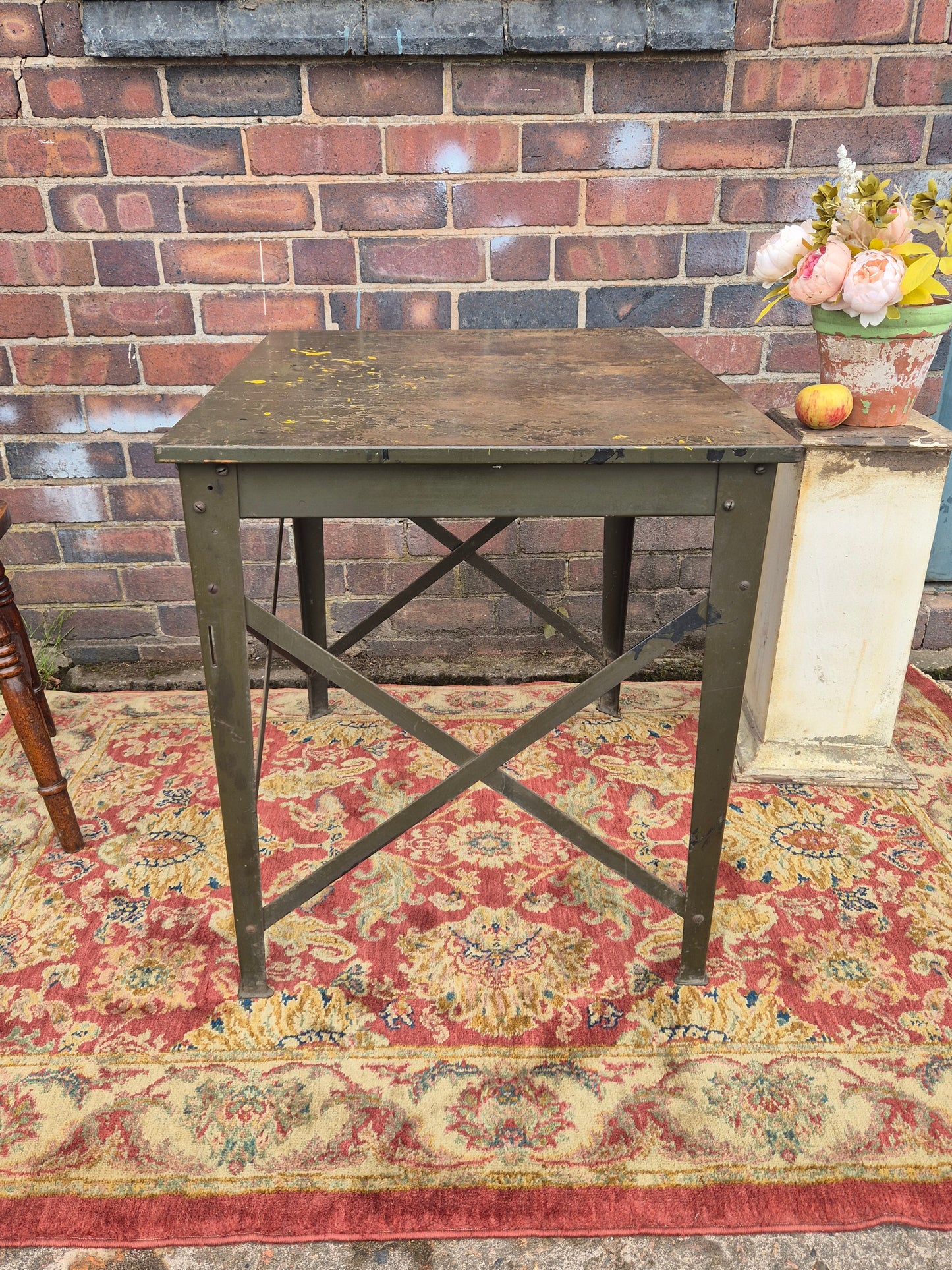 Vintage RONEO 1960s Table Industrial Green Metal Table Desk💚