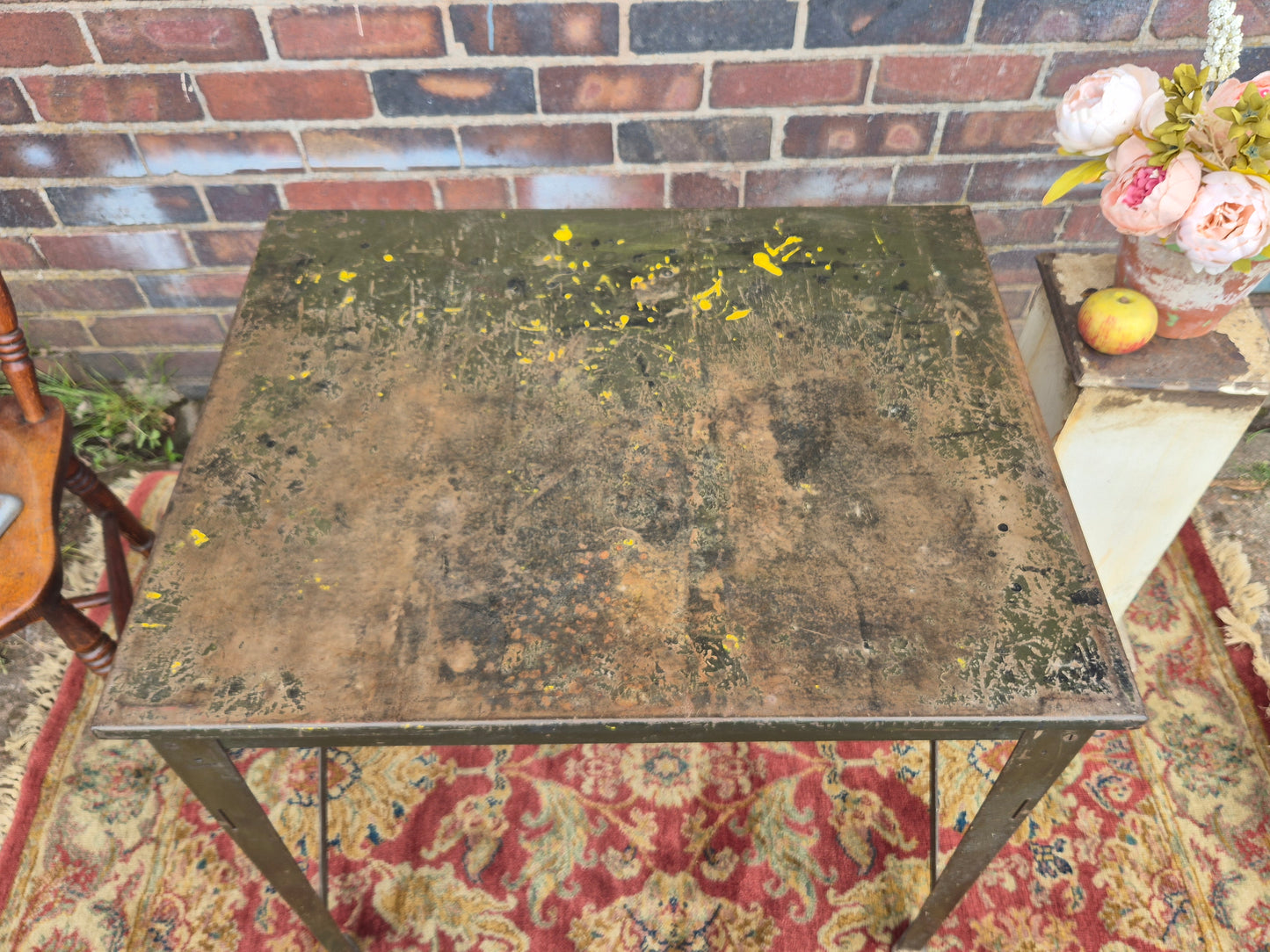 Vintage RONEO 1960s Table Industrial Green Metal Table Desk💚
