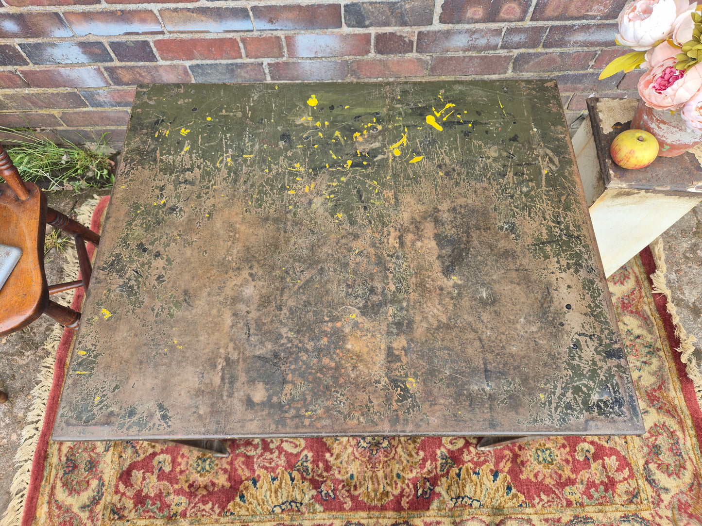 Vintage RONEO 1960s Table Industrial Green Metal Table Desk💚