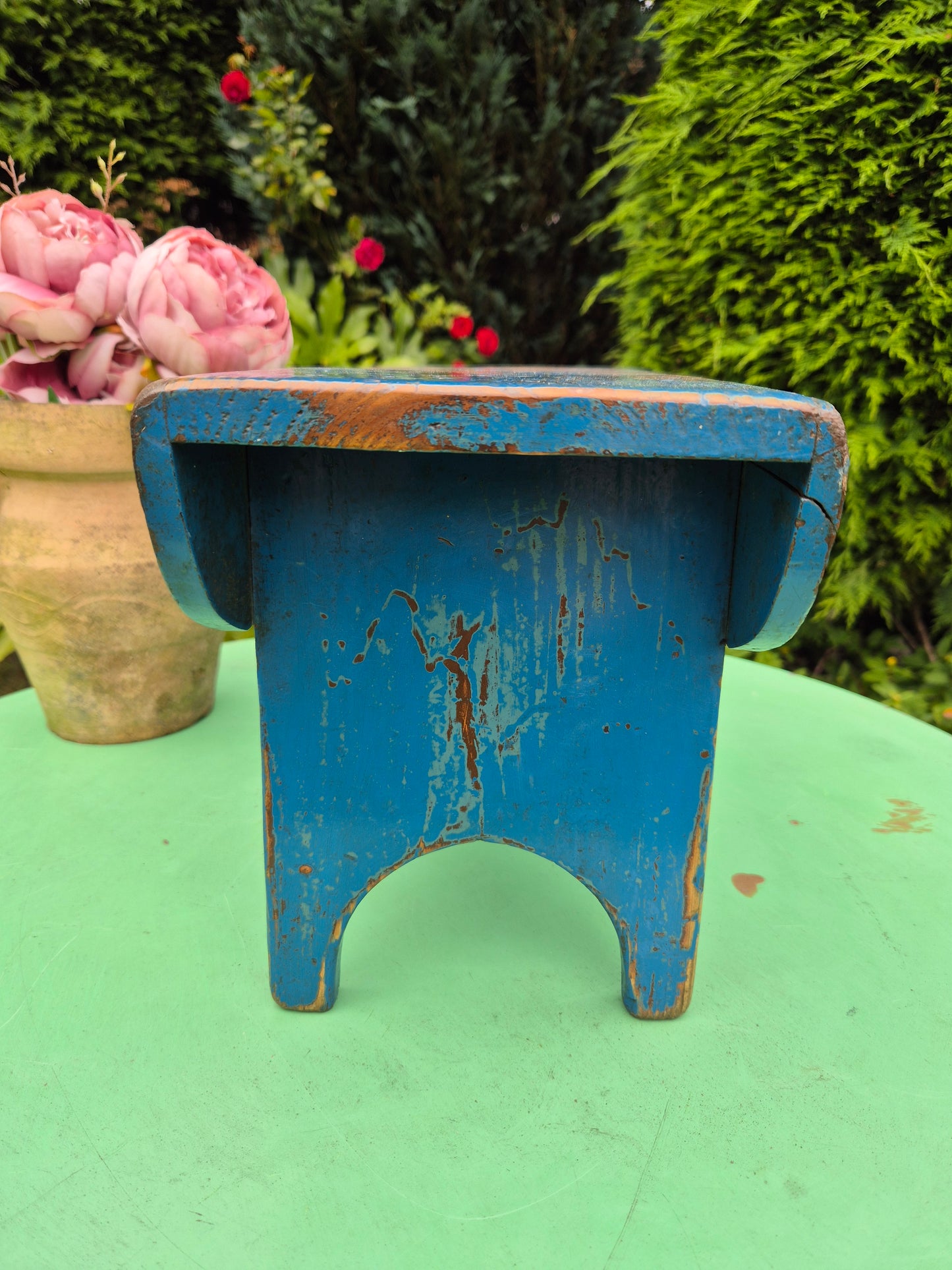 Vintage Rectangular Wooden Stool Rustic Farmhouse Cottage Milking Stool Blue Postage Included
