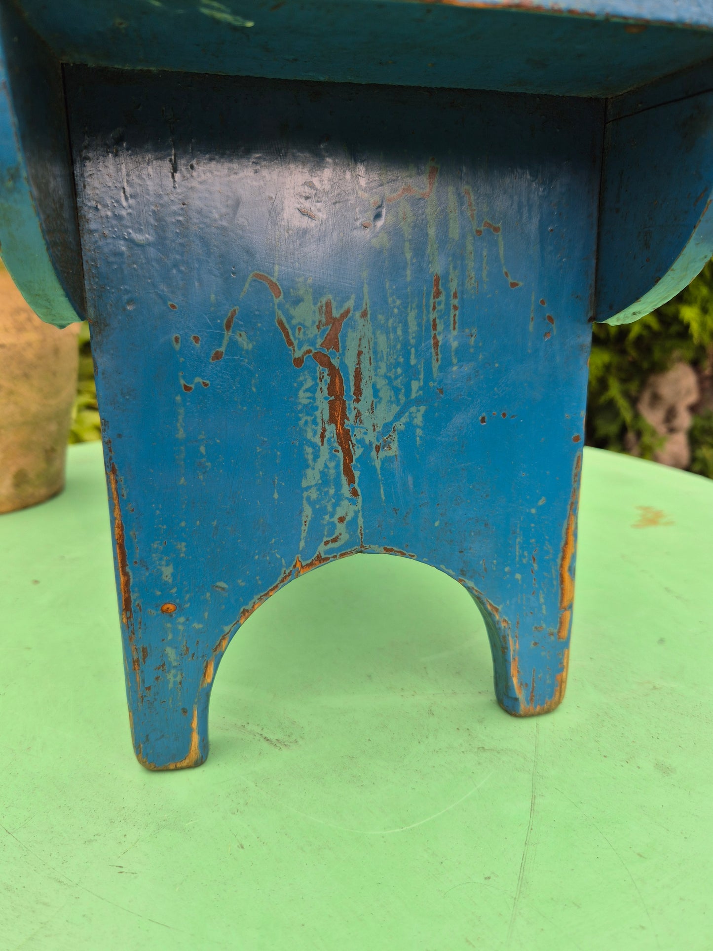 Vintage Rectangular Wooden Stool Rustic Farmhouse Cottage Milking Stool Blue Postage Included