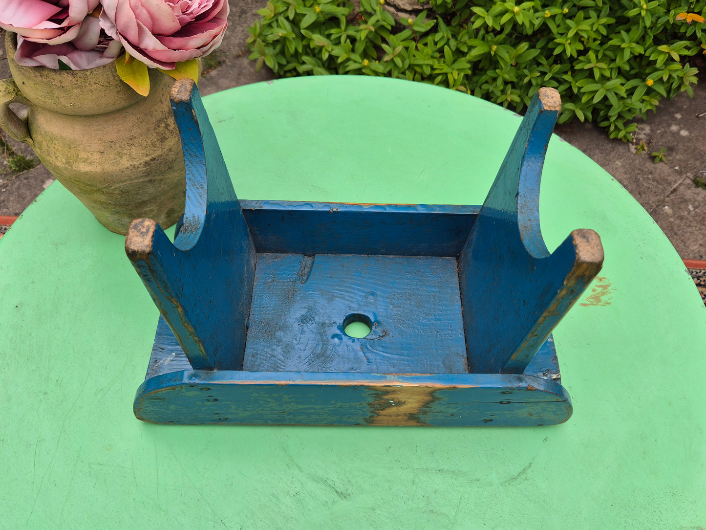 Vintage Rectangular Wooden Stool Rustic Farmhouse Cottage Milking Stool Blue Postage Included