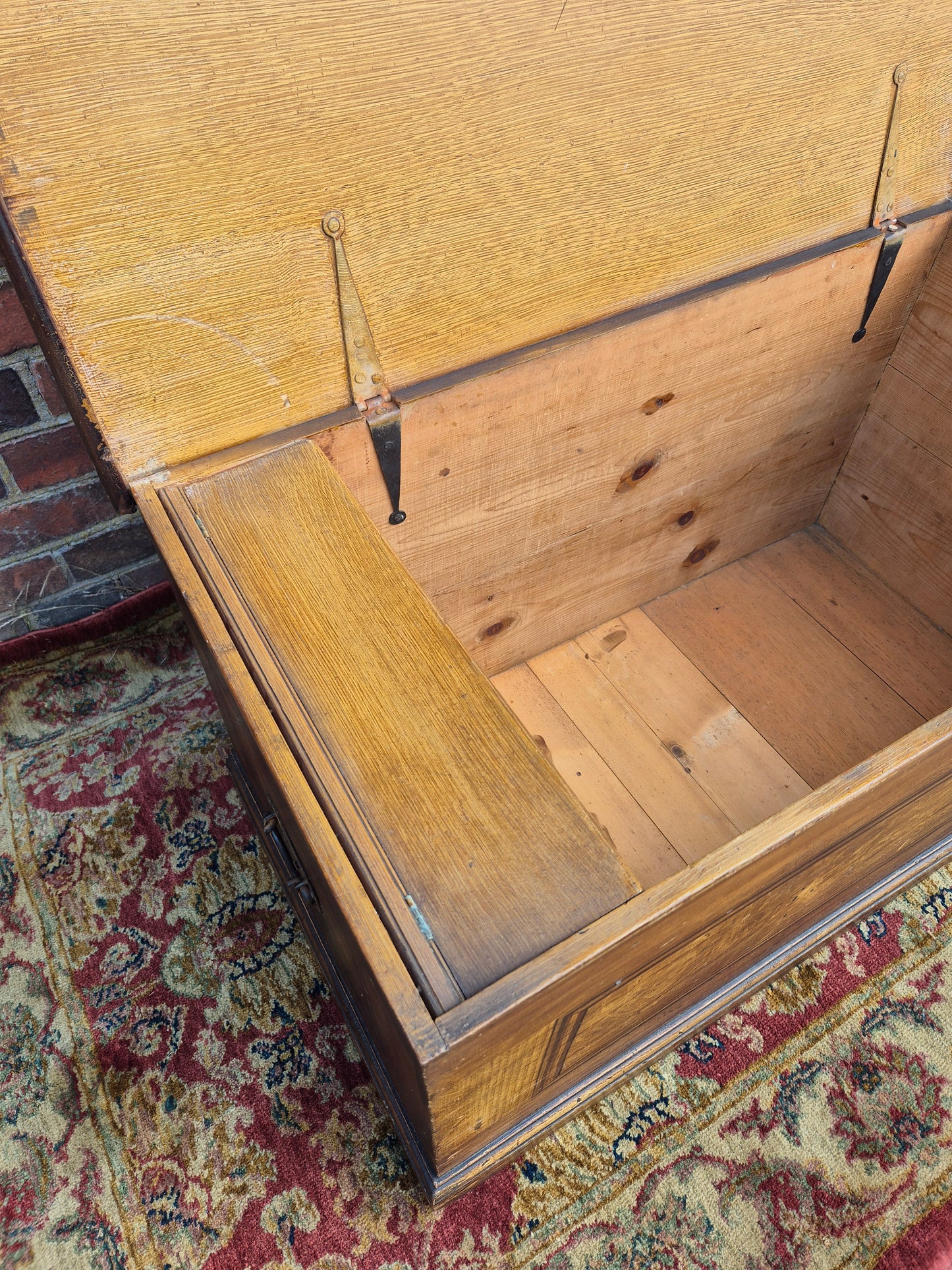 Antique Pine Blanket Box With Original Scumbled Wooden Storage Trunk Scumble