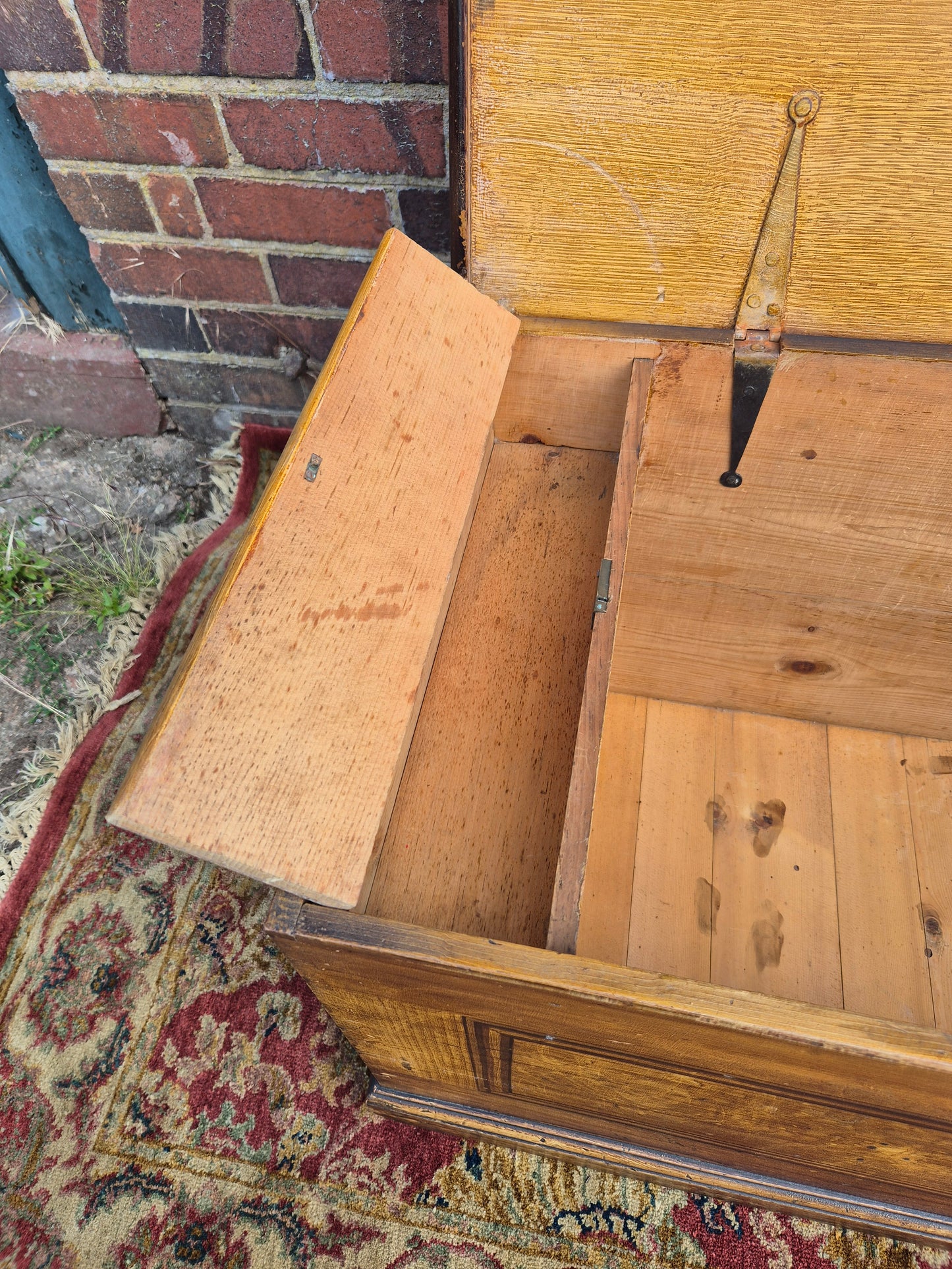 Antique Pine Blanket Box With Original Scumbled Wooden Storage Trunk Scumble