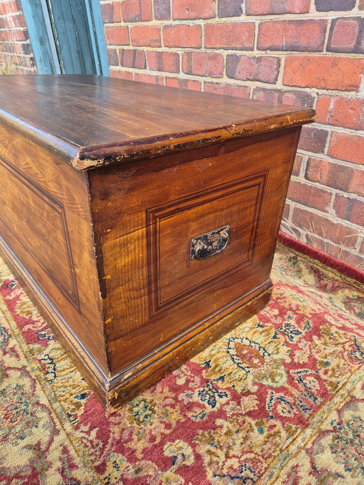 Antique Pine Blanket Box With Original Scumbled Wooden Storage Trunk Scumble