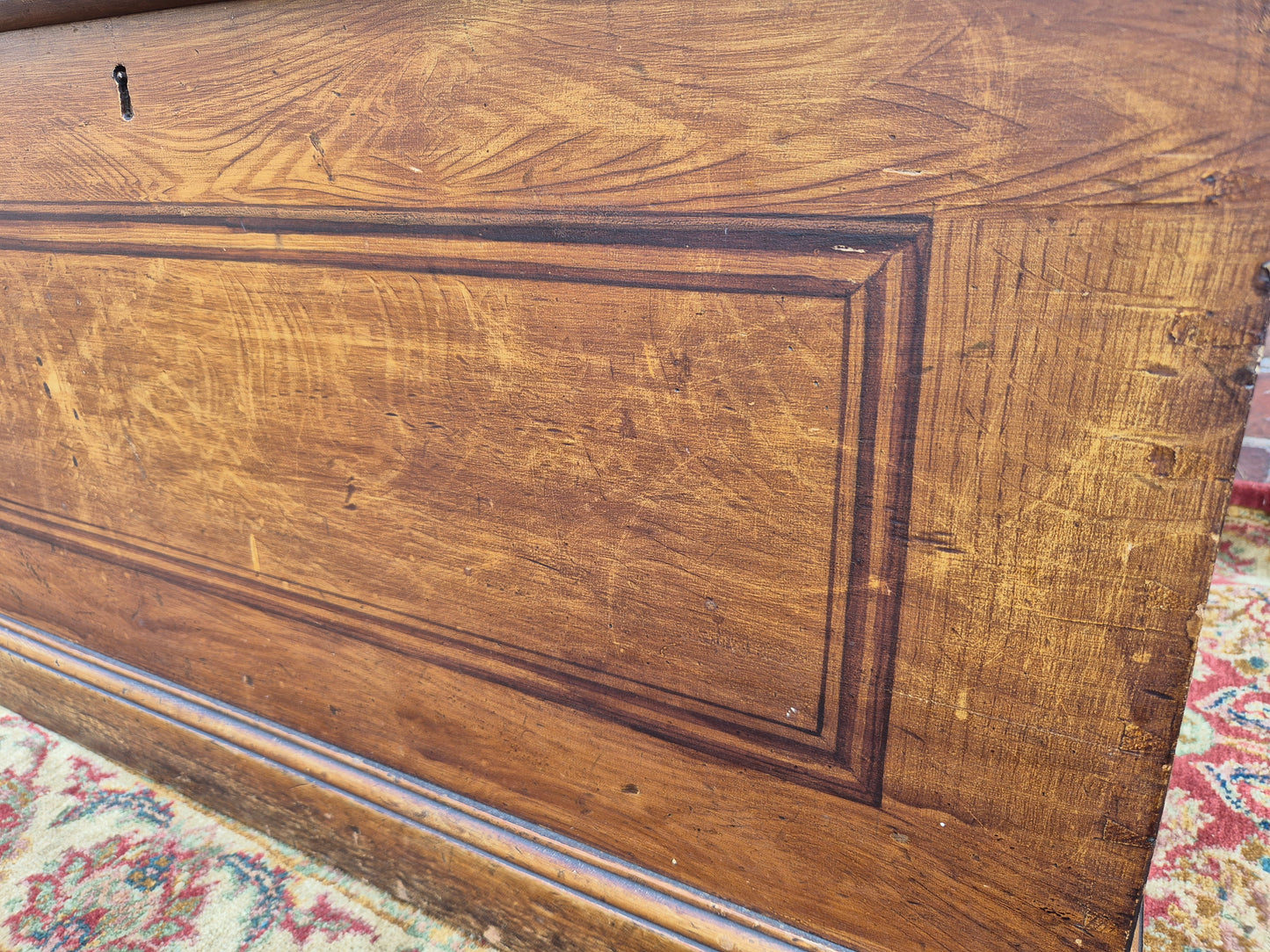 Antique Pine Blanket Box With Original Scumbled Wooden Storage Trunk Scumble