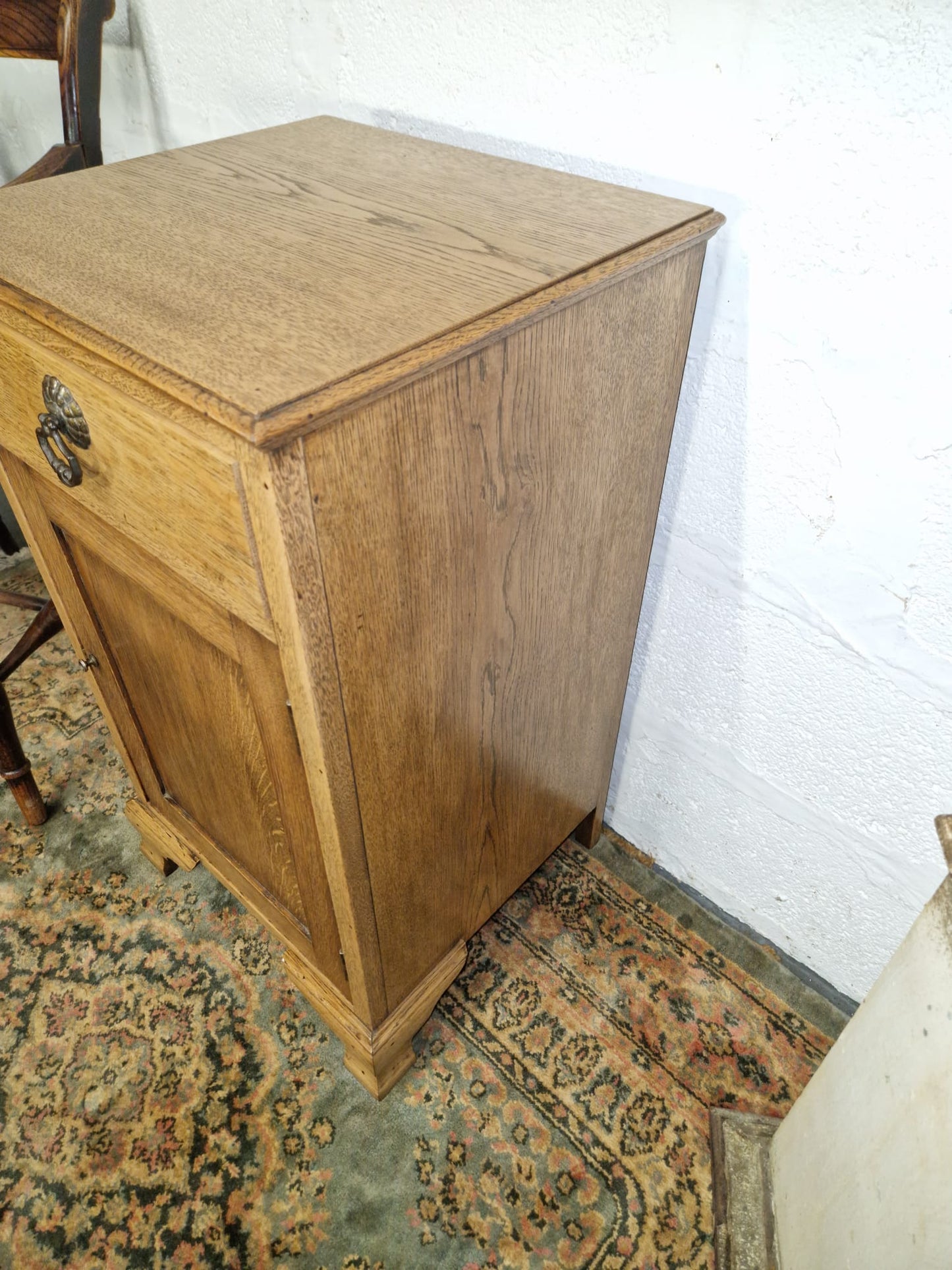 Antique Oak Bedside Cabinet Cupboard Side Table Night Stand With Drawer