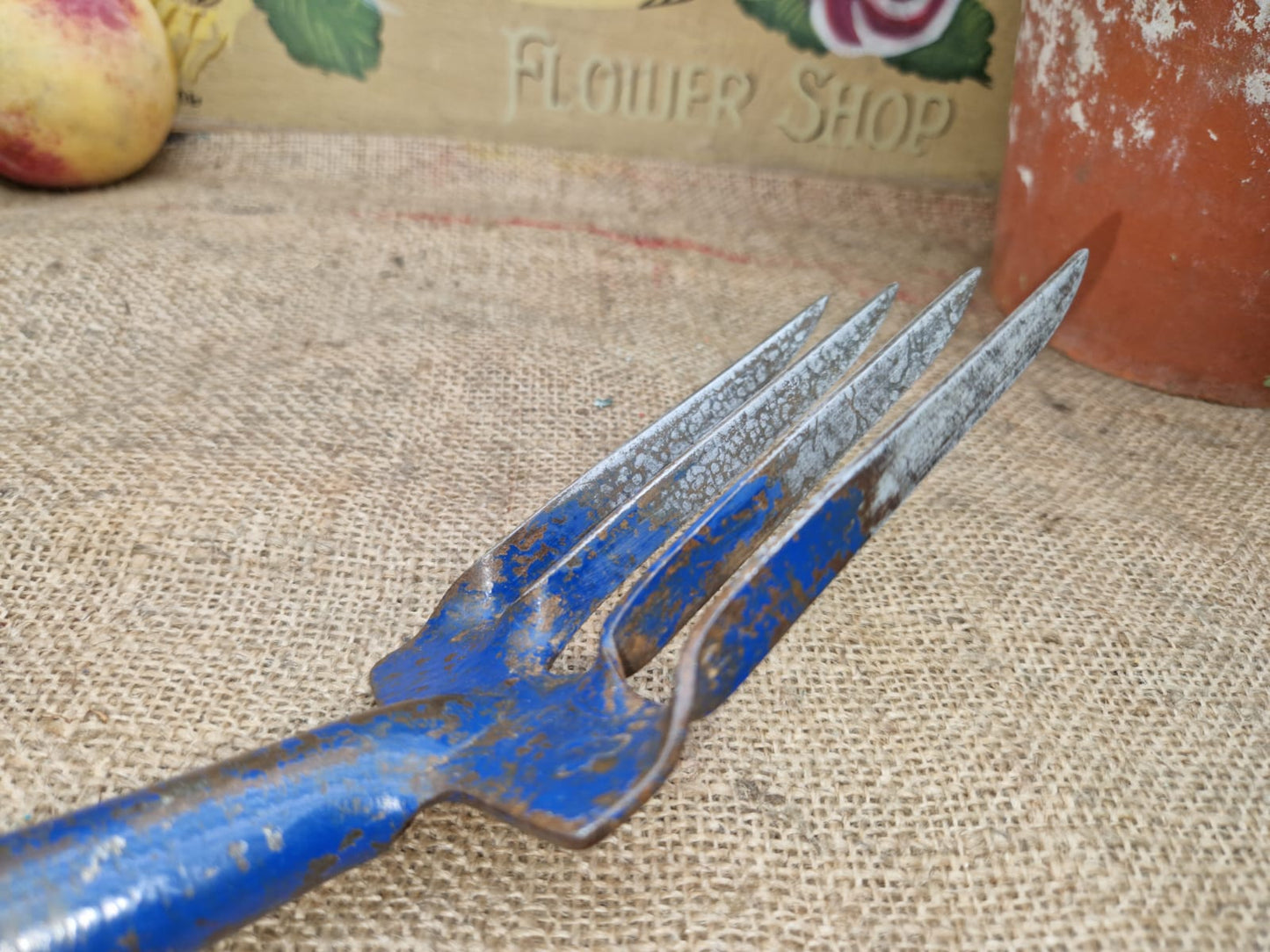 Vintage ELWELL Garden Hand Fork Allotment Planting Old Tool Original Label