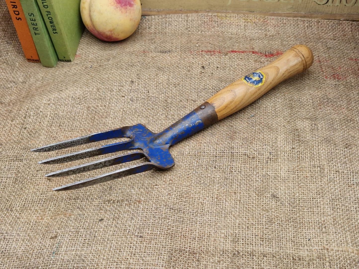 Vintage ELWELL Garden Hand Fork Allotment Planting Old Tool Original Label