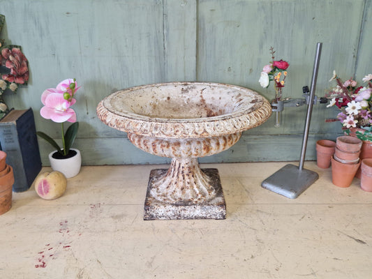 Antique White Cast Iron Tazza Urn Garden Urn Heavy