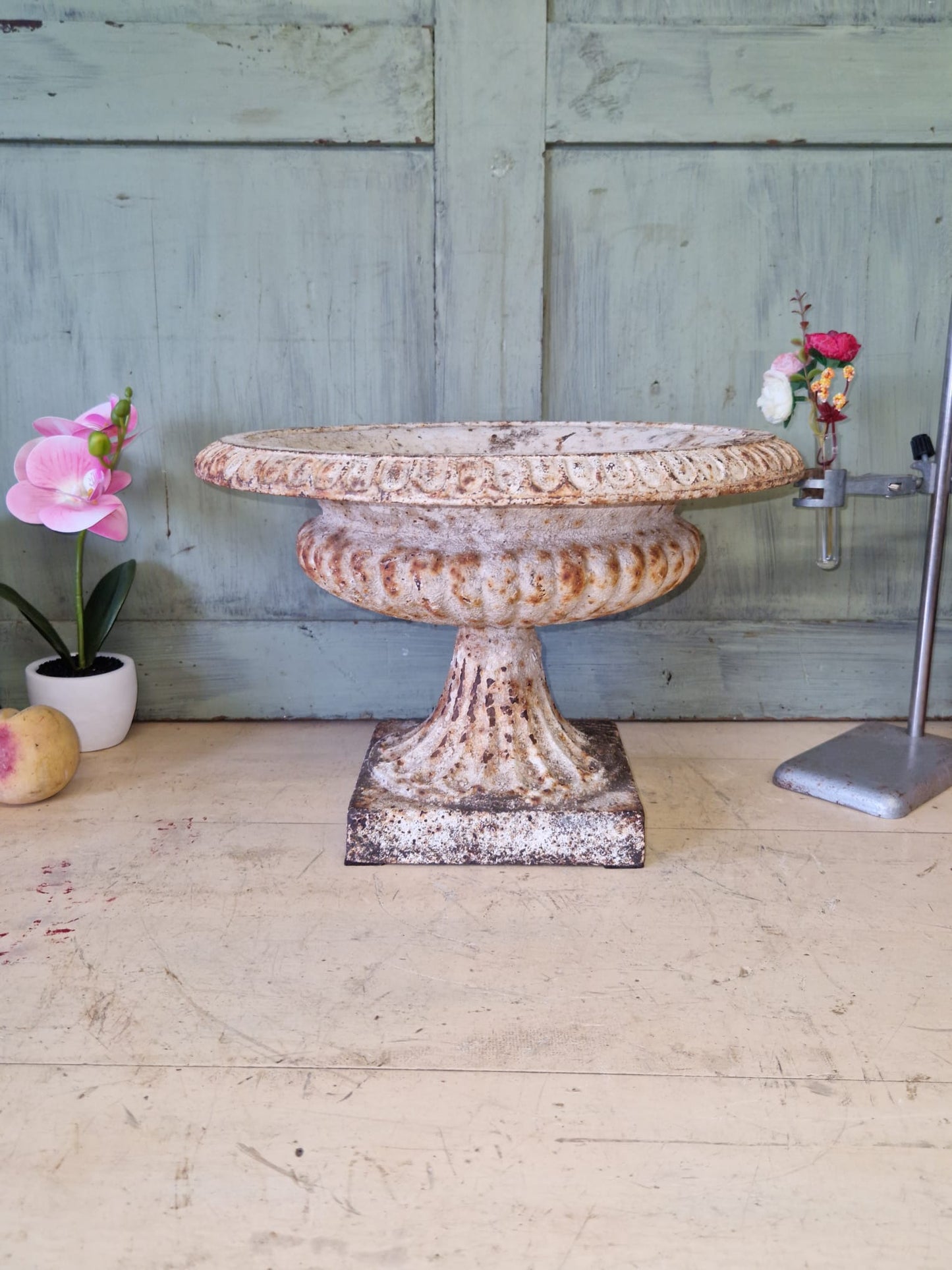 Antique White Cast Iron Tazza Urn Garden Urn