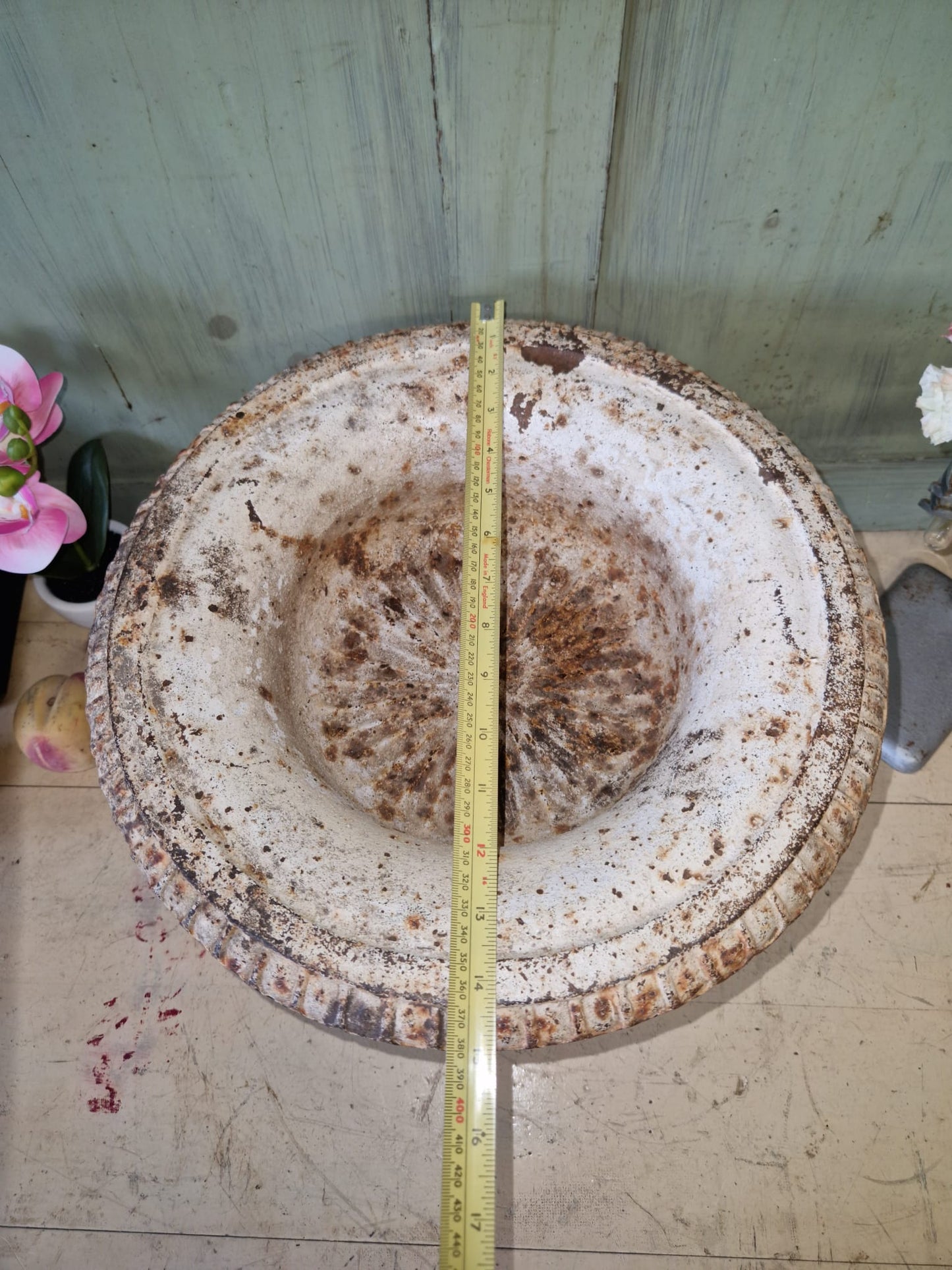 Antique White Cast Iron Tazza Urn Garden Urn