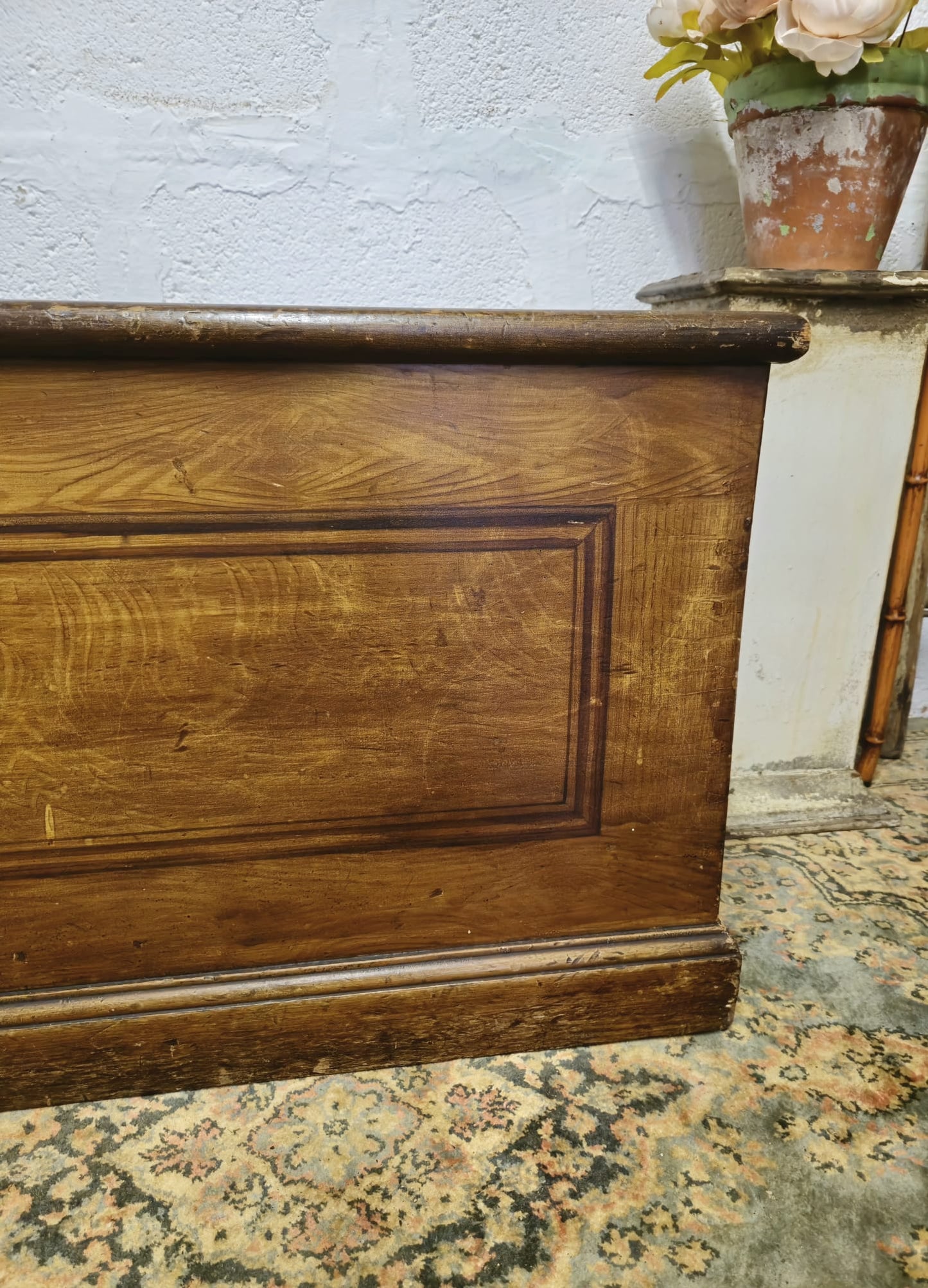 Antique Pine Blanket Box With Original Scumbling Wooden Storage Trunk Scumble