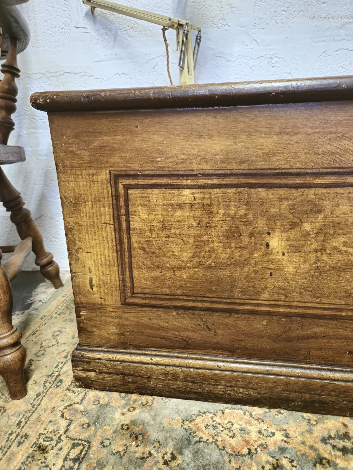 Antique Pine Blanket Box With Original Scumbling Wooden Storage Trunk Scumble