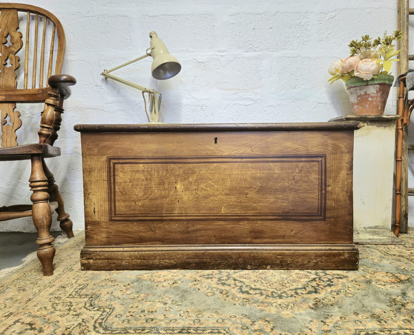Antique Pine Blanket Box With Original Scumbling Wooden Storage Trunk Scumble