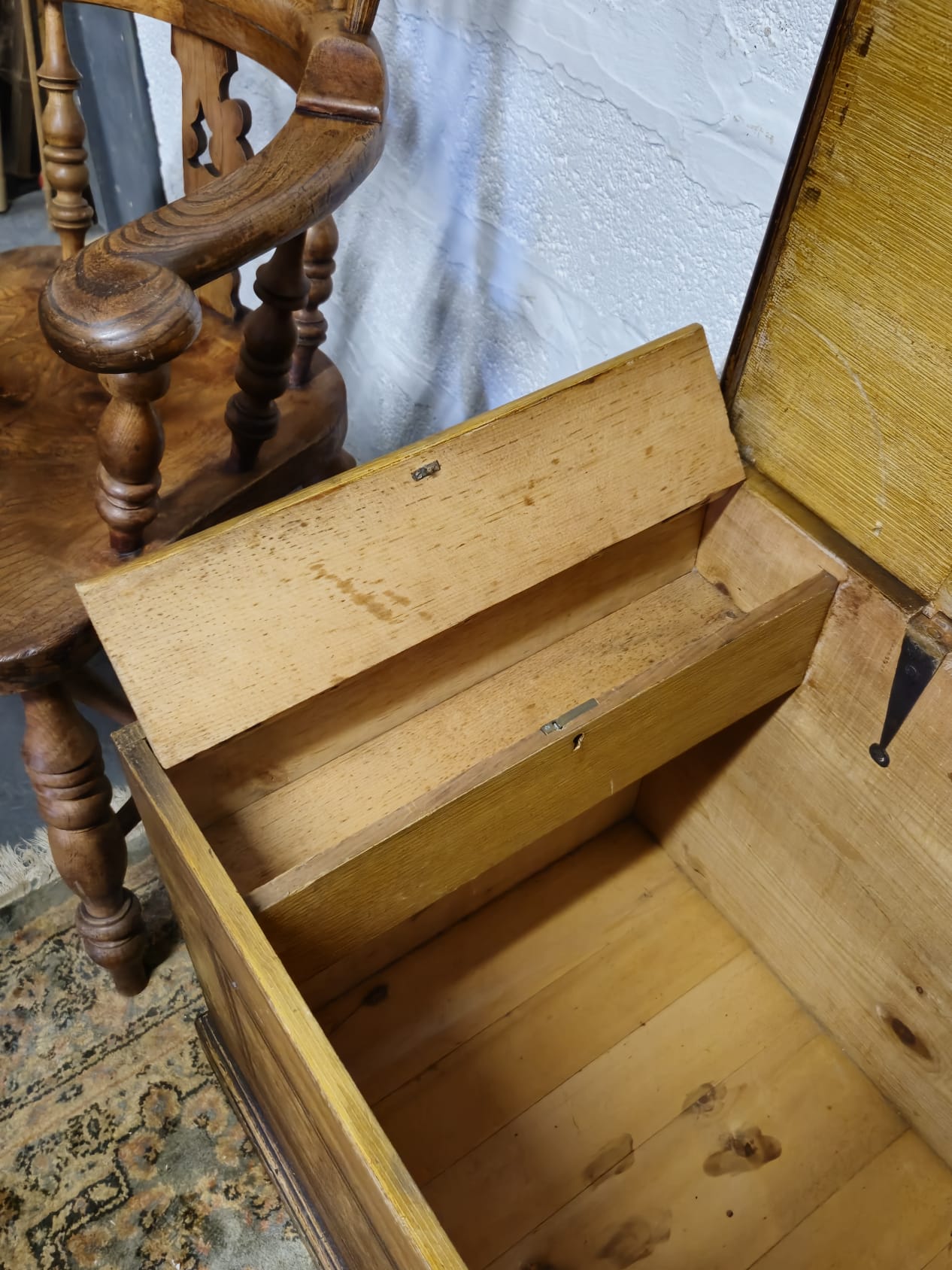 Antique Pine Blanket Box With Original Scumbling Wooden Storage Trunk Scumble