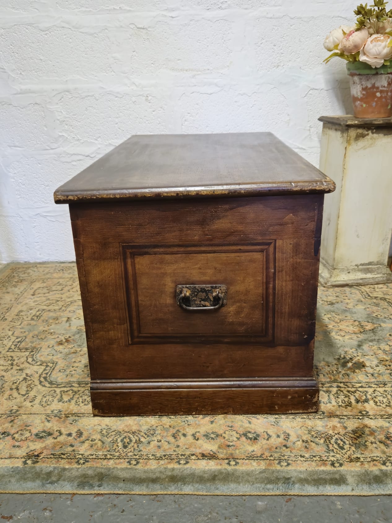 Antique Pine Blanket Box With Original Scumbling Wooden Storage Trunk Scumble