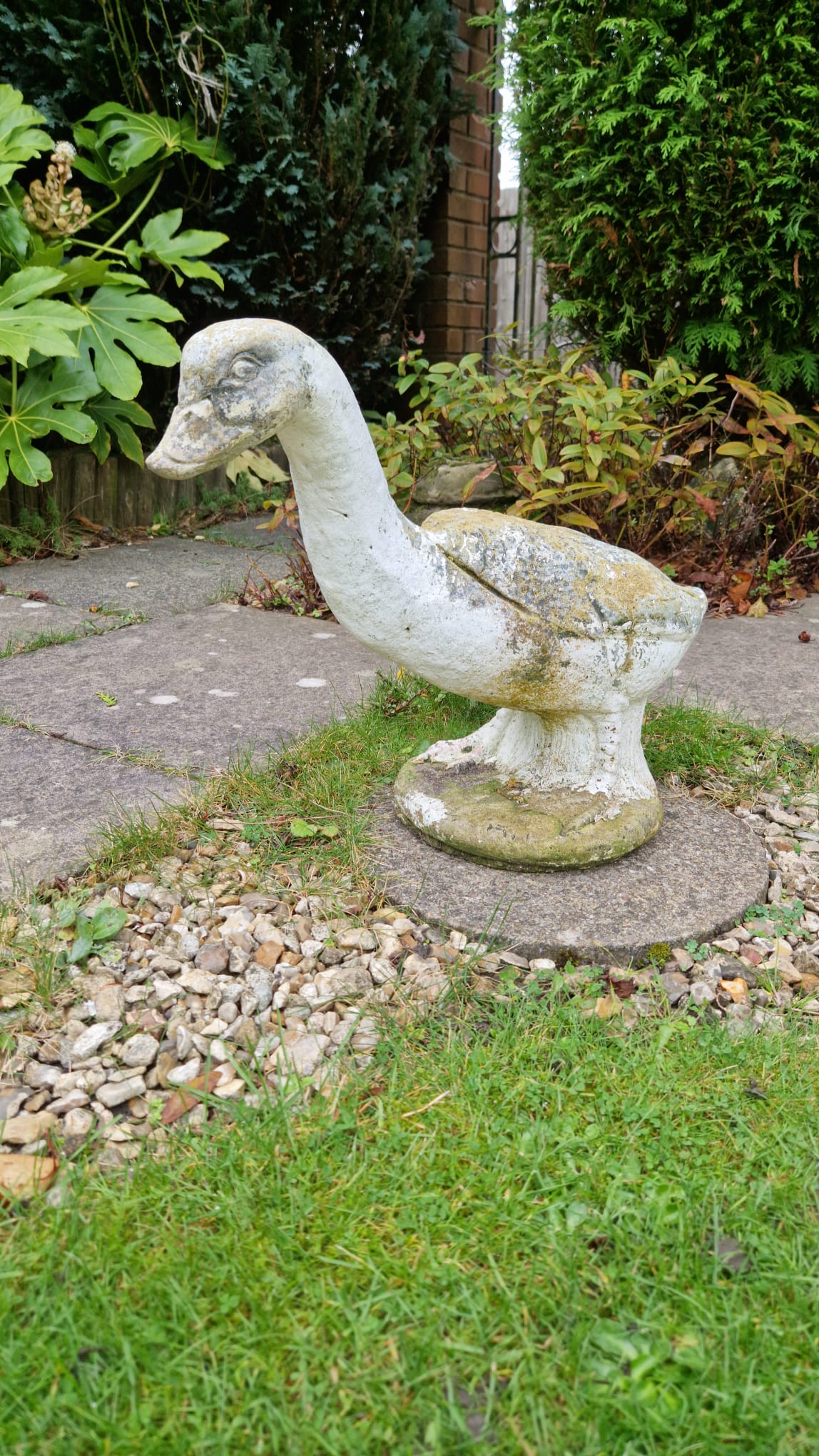 Vintage English Garden Goose Ornament Weathered Ornament Painted Features OLD
