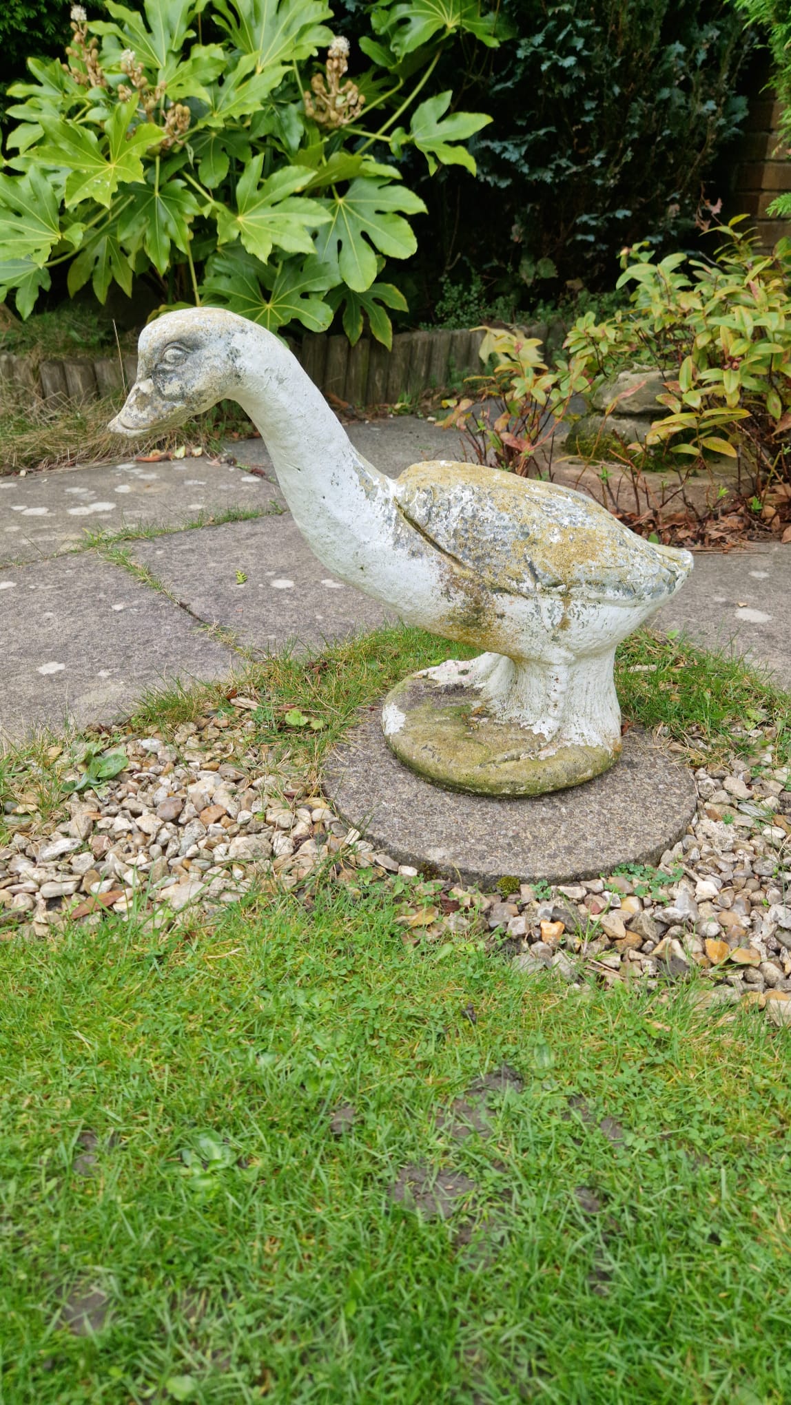 Vintage English Garden Goose Ornament Weathered Ornament Painted Features OLD