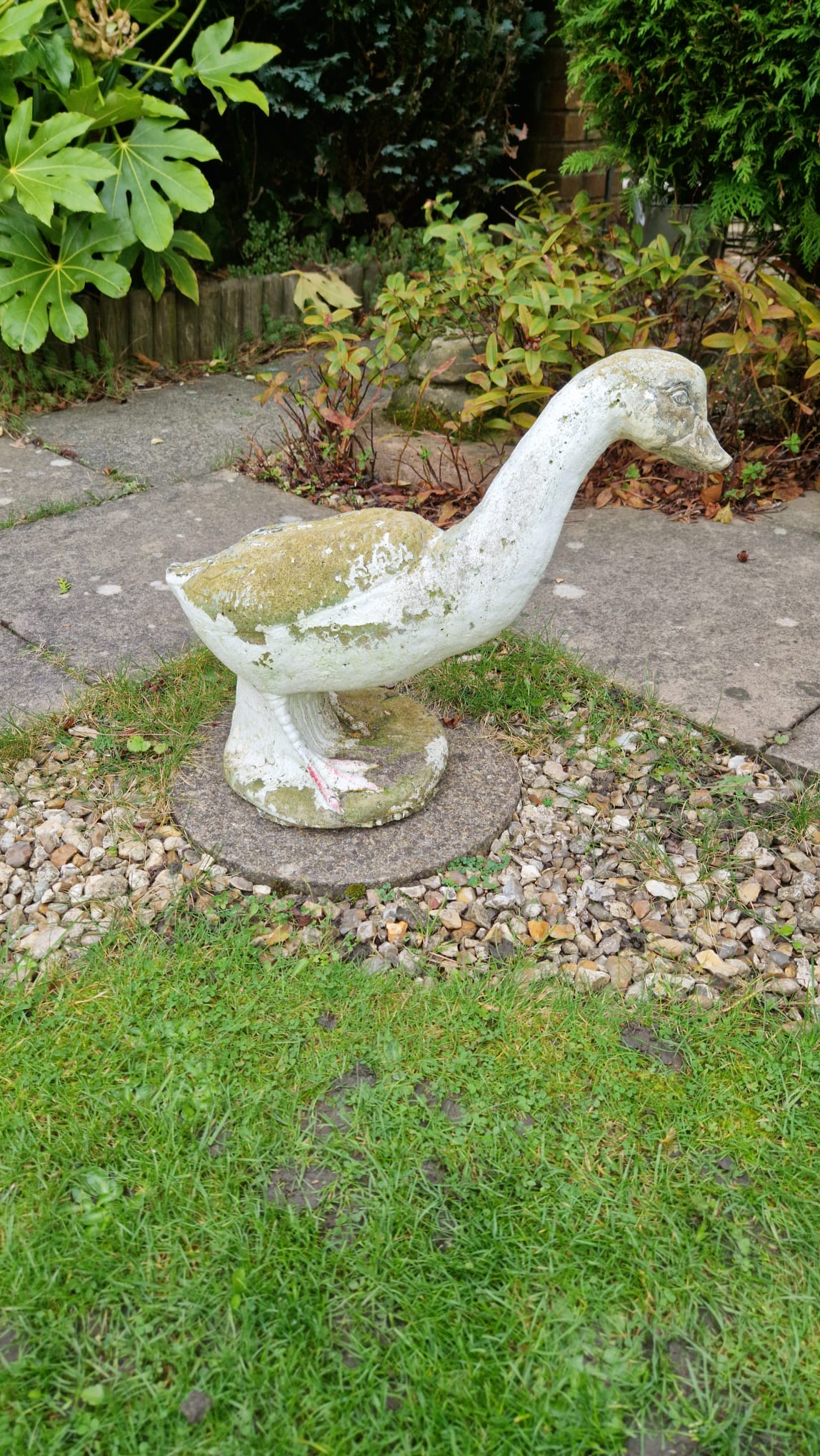 Vintage English Garden Goose Ornament Weathered Ornament Painted Features OLD