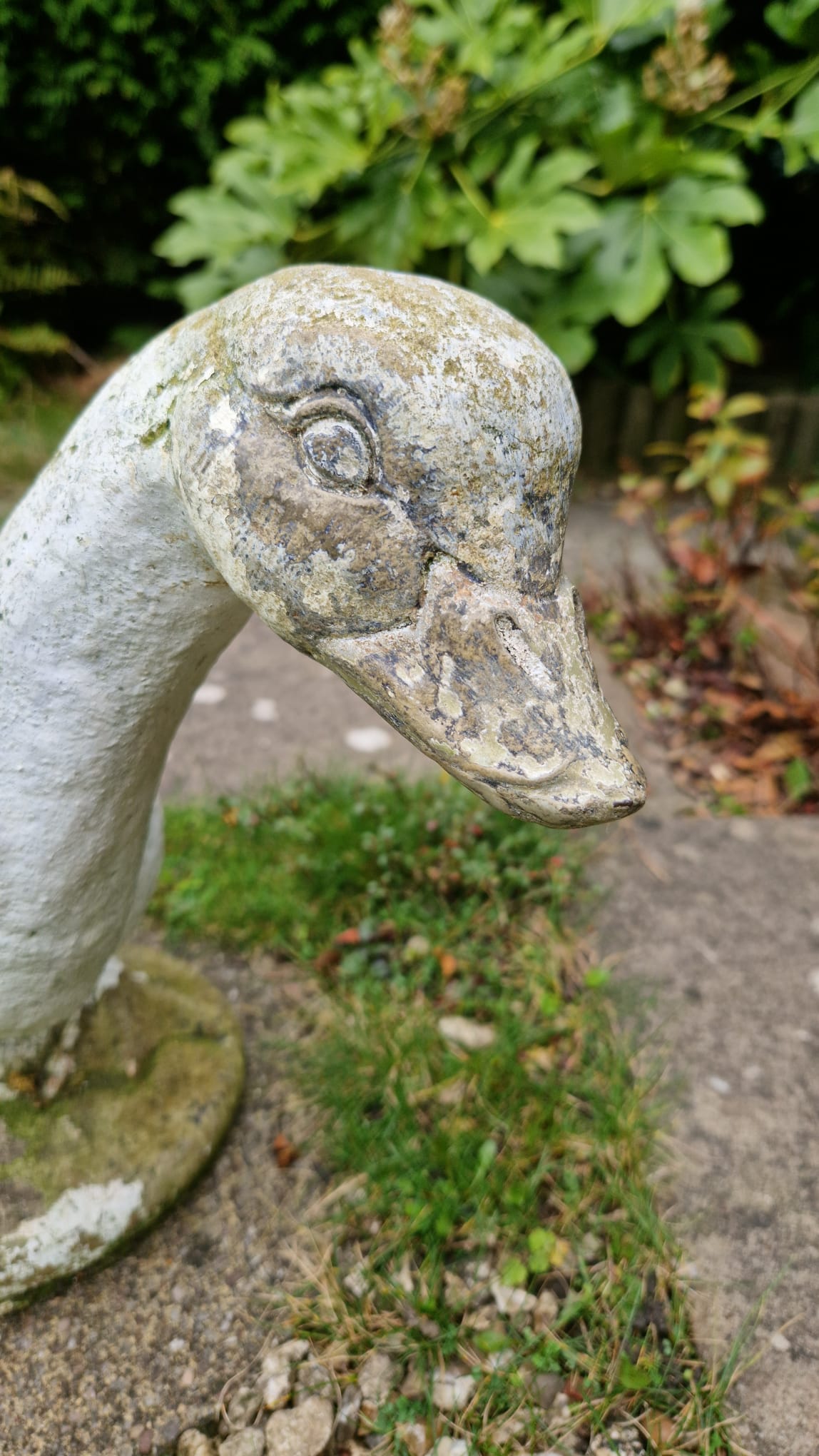 Vintage English Garden Goose Ornament Weathered Ornament Painted Features OLD