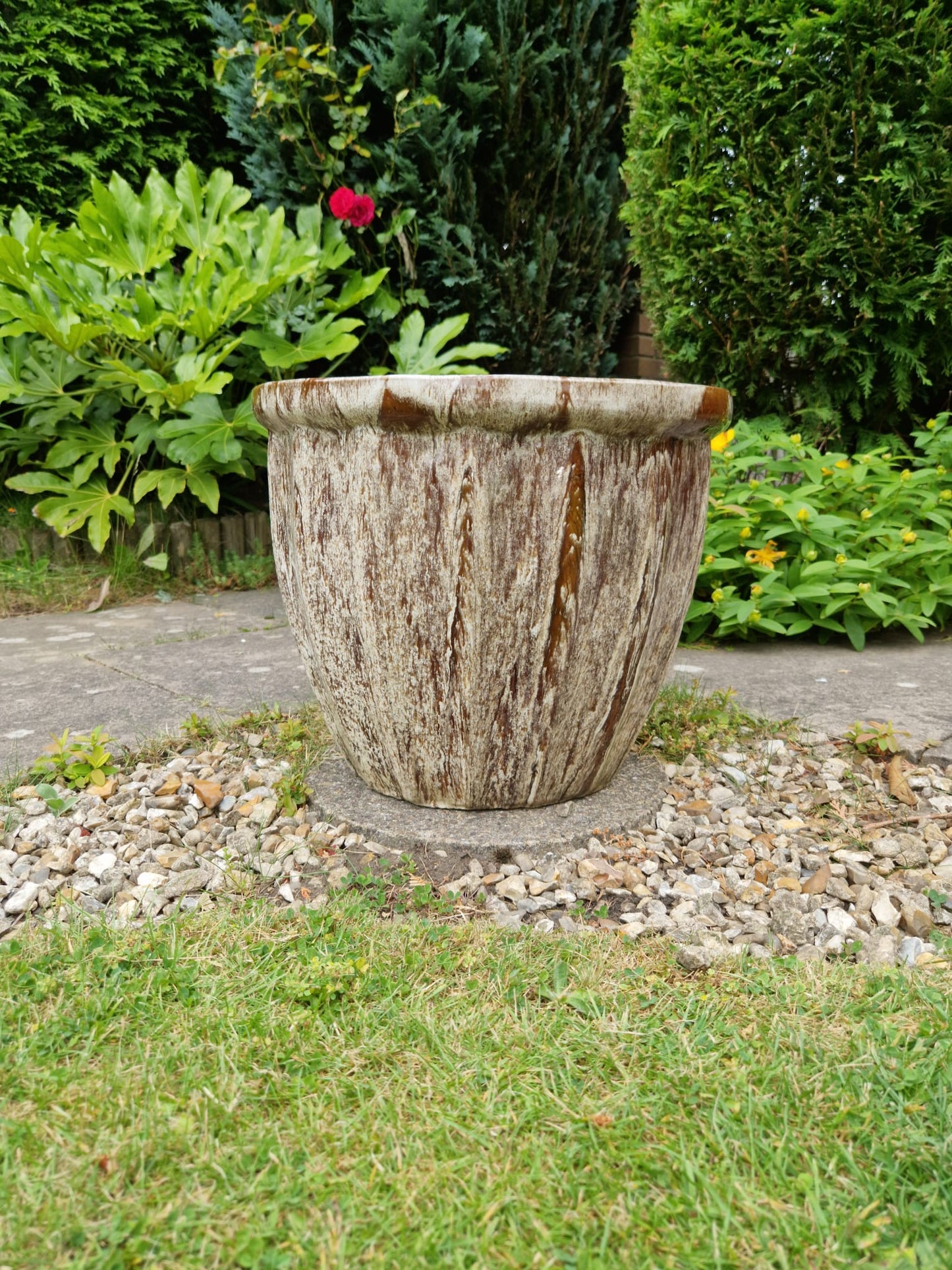Large Vintage Heavy Fluted Glazed Garden Planter Pot Stunning